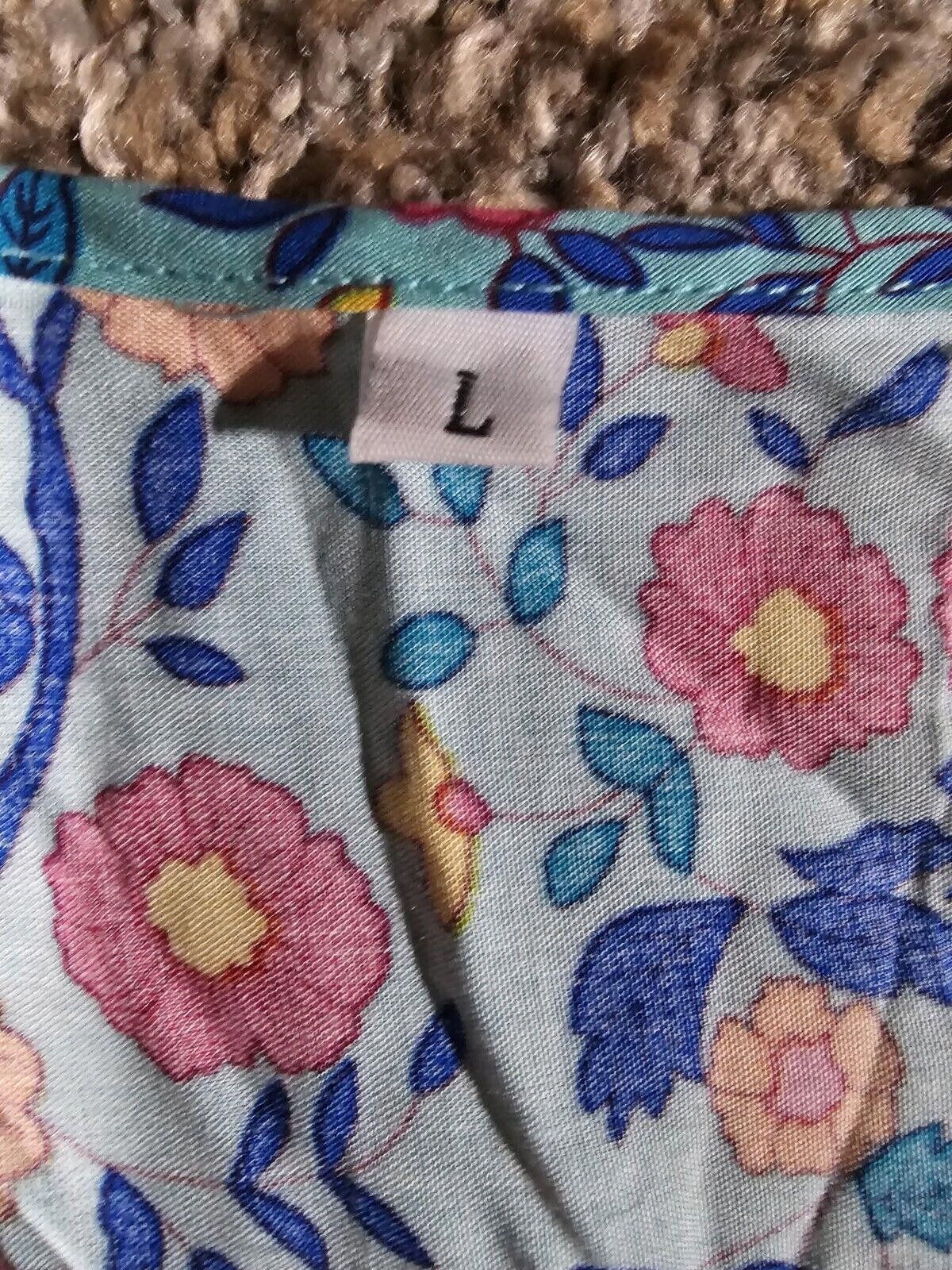 Designer Unbranded COLORFUL FLORAL Deep V Dress Large SEE MEASUREMENT Size L / US 10 / IT 46 - 3 Thumbnail
