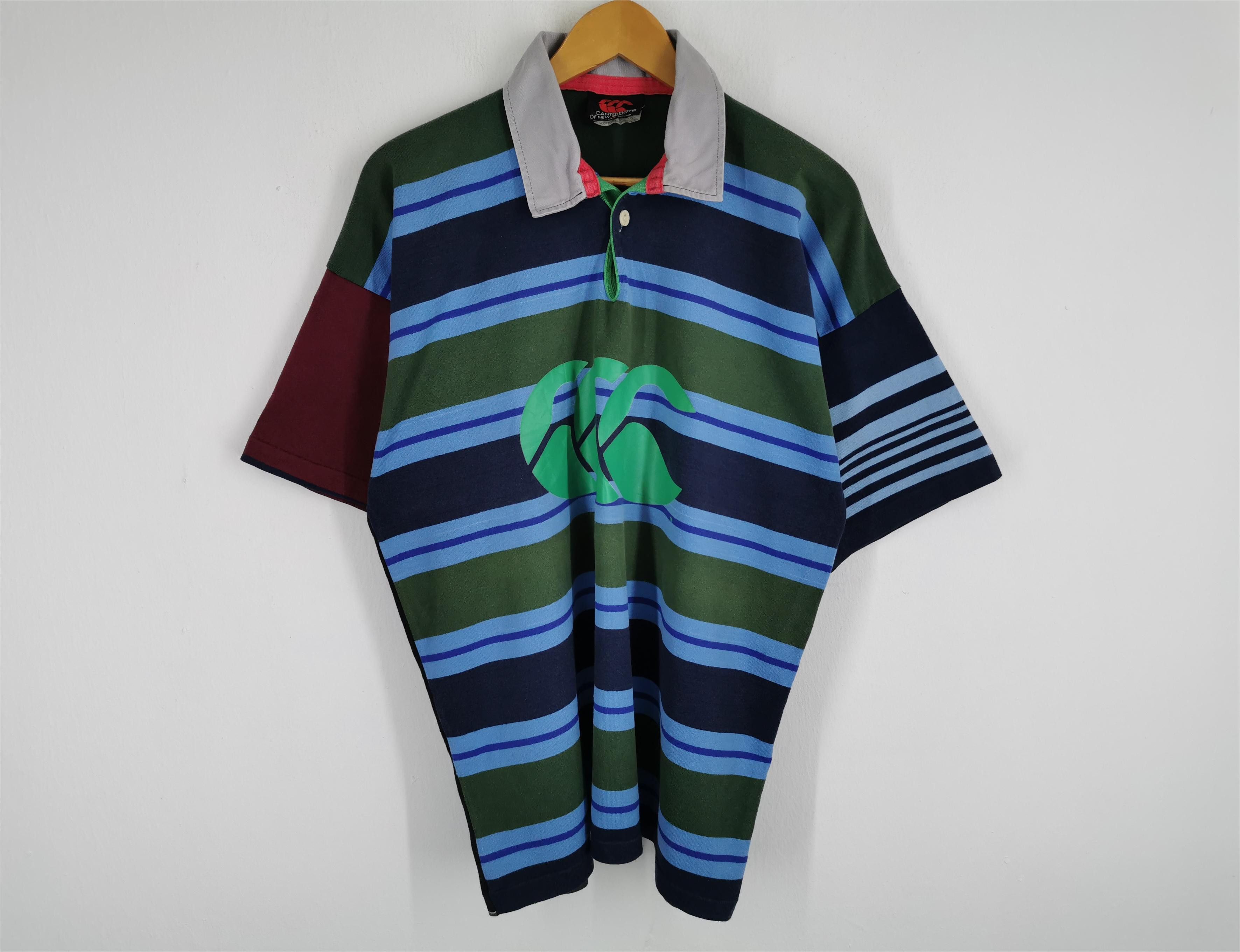 Vintage 90s Canterbury Rugby Stripe Polo Shirt Size M
