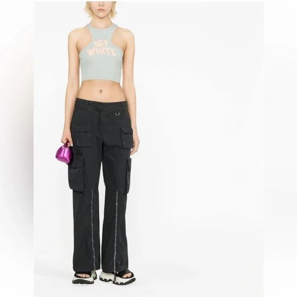 Off-White o1mle0425 70s Type Logo Rib Rowing Crop Tank Top in Grey Size L / US 10 / IT 46 - 3 Thumbnail