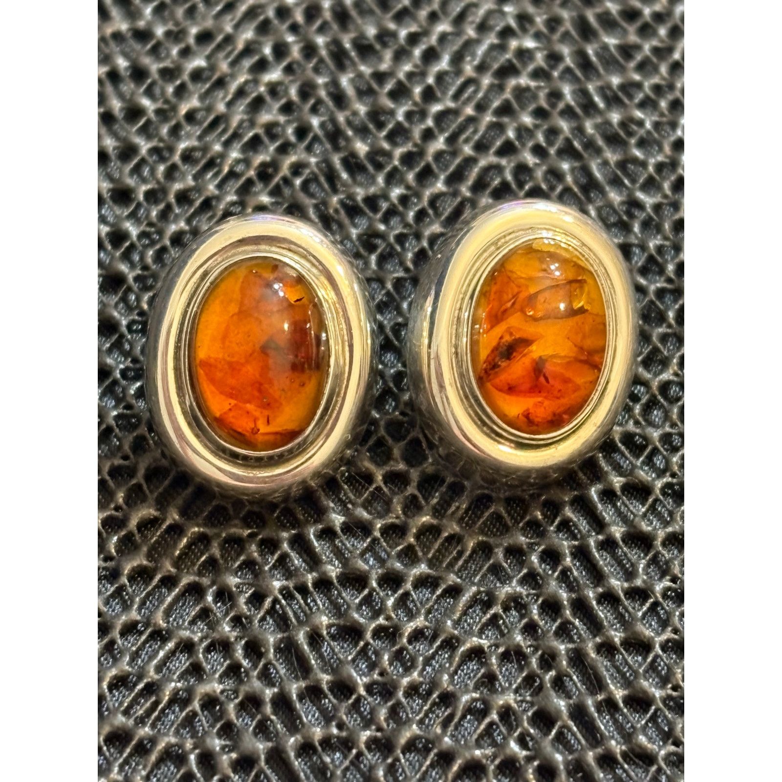 Other Vintage Genuine Amber Sterling Silver Stud Earrings 0.75" Size ONE SIZE - 1 Thumbnail