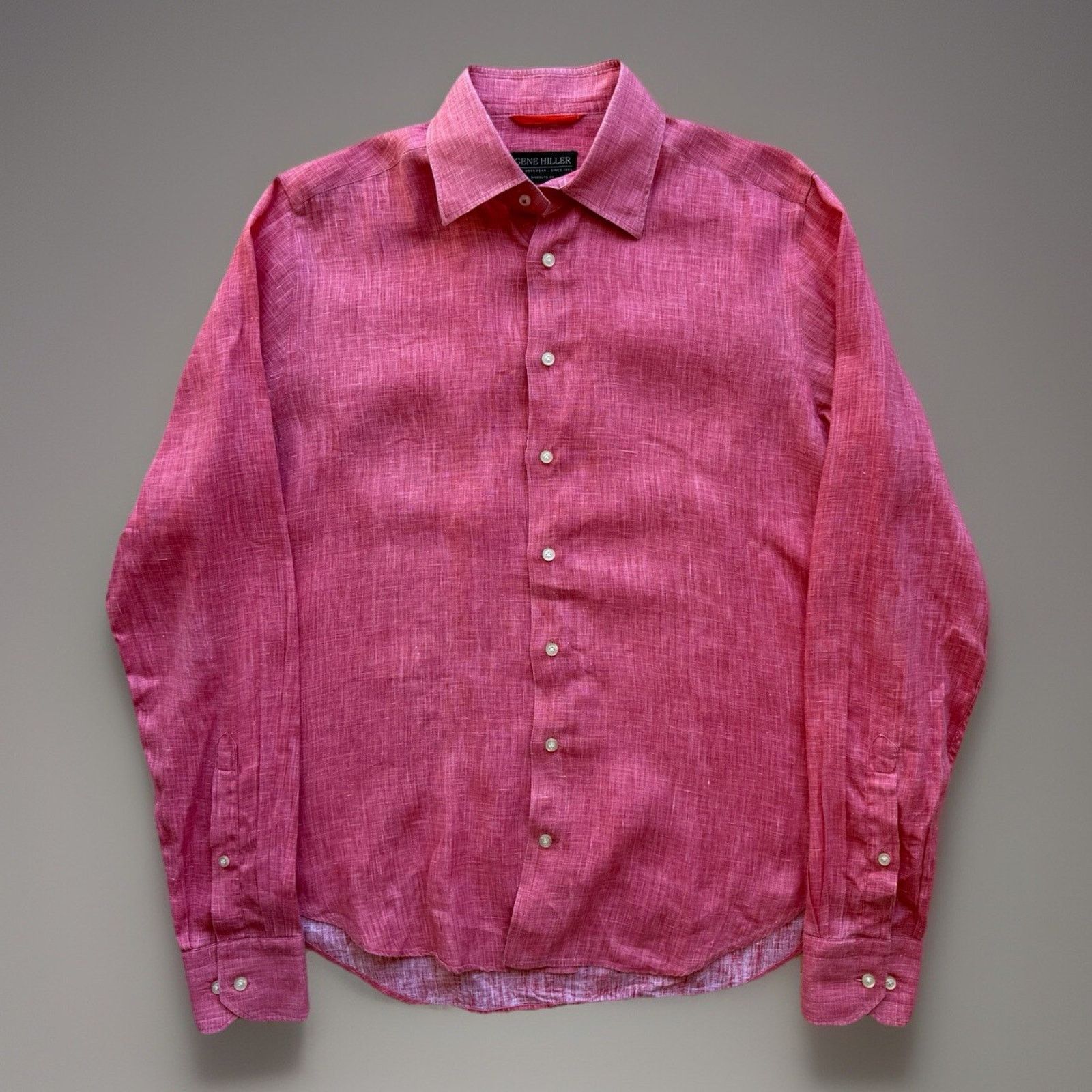 Gene Hiller Linen Shirt Medium Red Lightweight Button Up