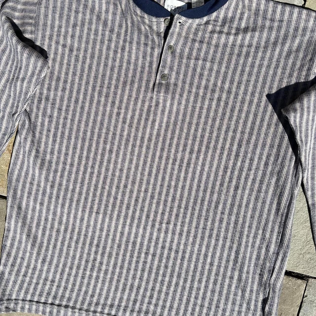 Vintage Vintage 90s Blue Tan Grey Vertical Striped Henley Size US L / EU 52-54 / 3 - 2 Thumbnail