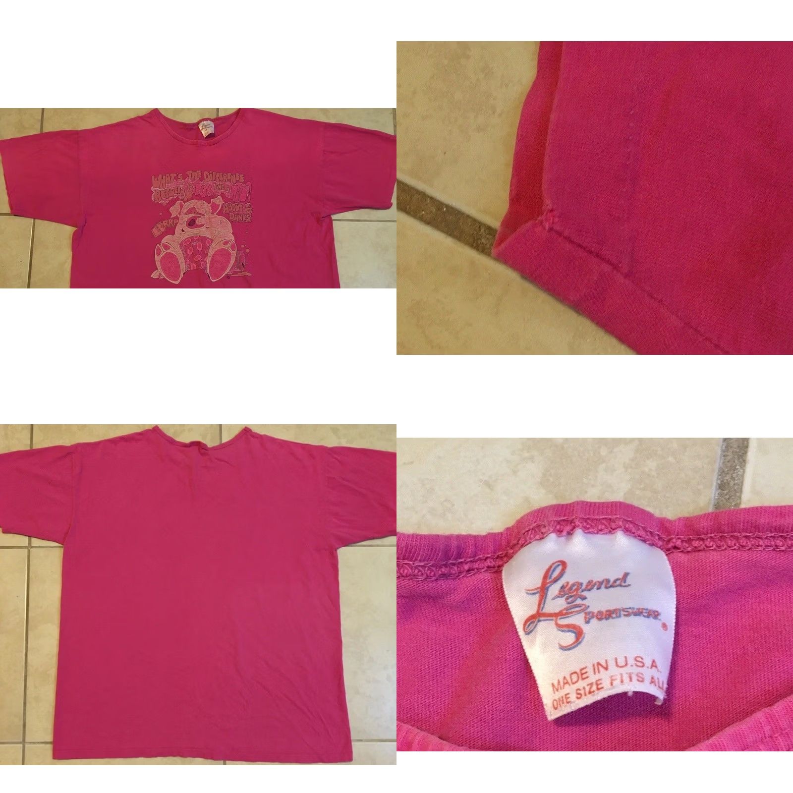 Vintage VINTAGE 80s USA Funny Joke Animal Shirt Pink One Size Adult Beer Bar Sleeping Drunk Pig 70s Size US M / EU 48-50 / 2 - 8 Thumbnail