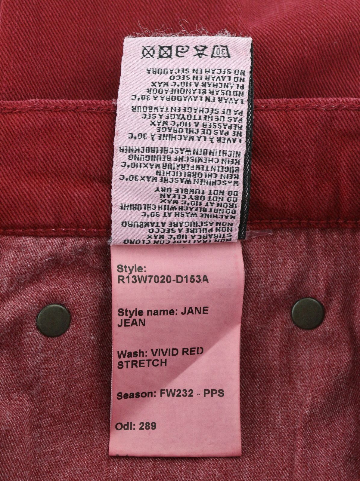 R13 JANE 27 Vivid Red Stretch Slim Straight Fit Pants 85772 Size 27" / US 4 / IT 40 - 10 Thumbnail