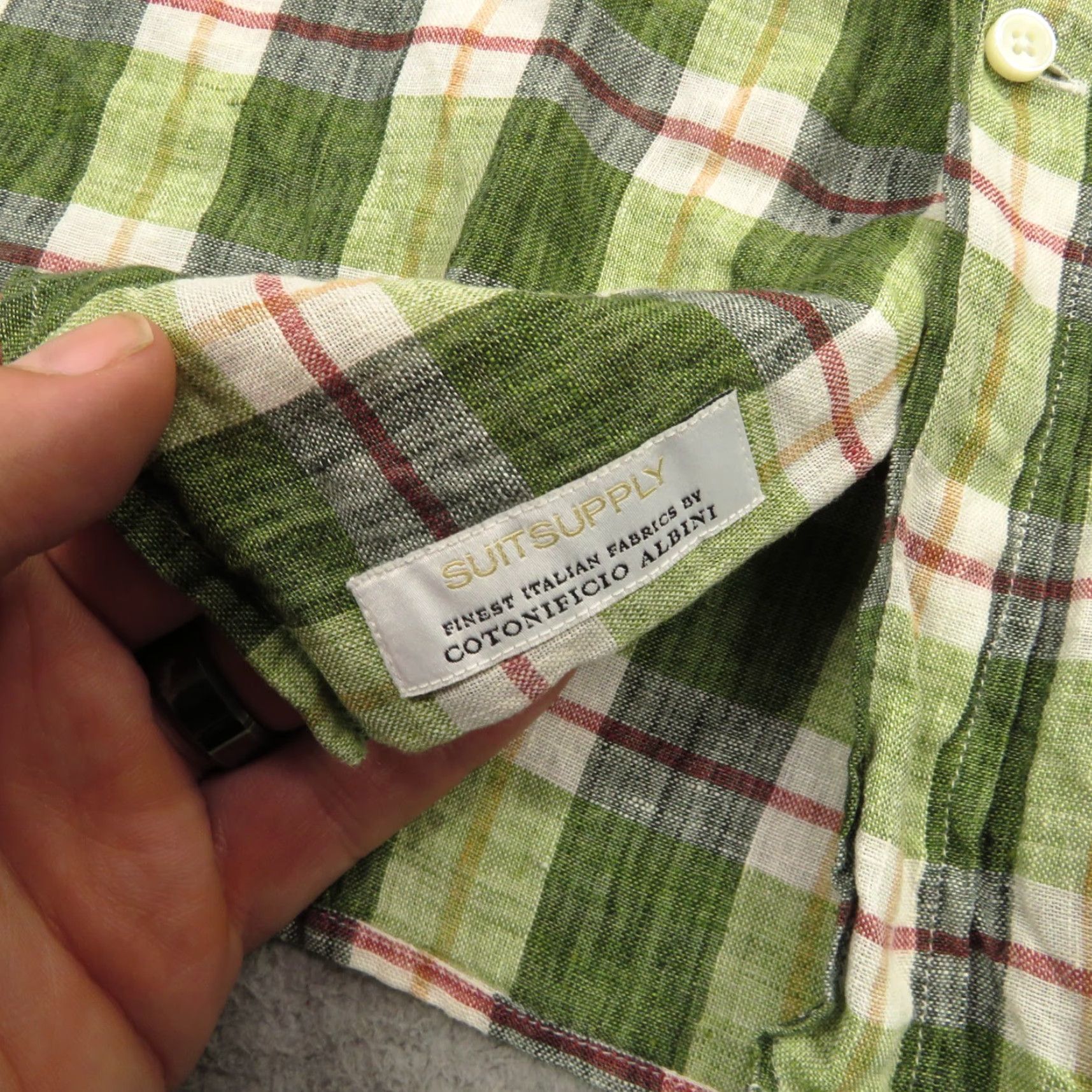 Suitsupply SuitSupply Shirt Mens 46 Regular 17.5 Green Linen Button Size US XXL / EU 58 / 5 - 3 Thumbnail