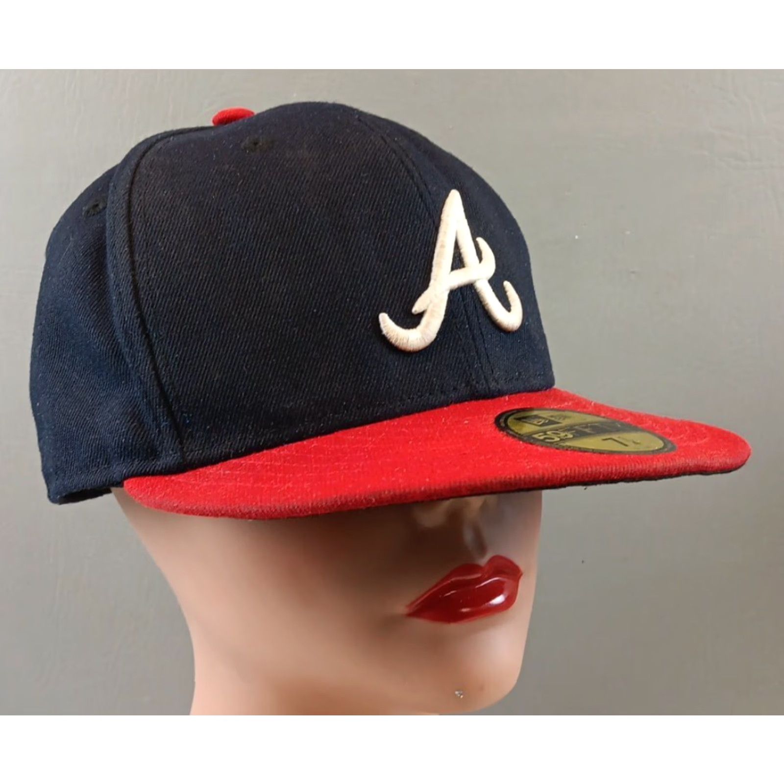 New Era Atlanta Braves 59fifty Fitted Hat Navy Blue 7 1/4 New Era Unisex Adults Official On Field Hat Size ONE SIZE - 2 Thumbnail