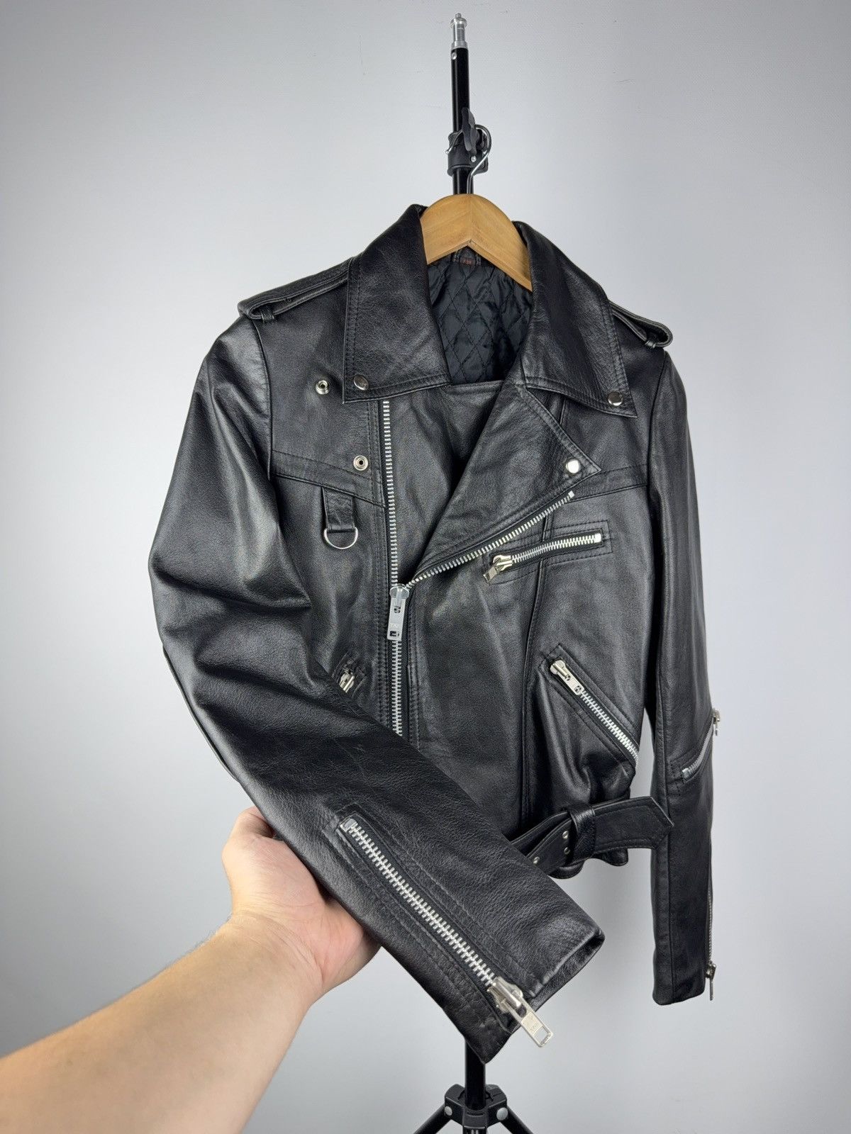 Leather Vintage Genuine Leather MOTO Bomber Jacket Rock Punk Rick Size S / US 4 / IT 40 - 6 Thumbnail