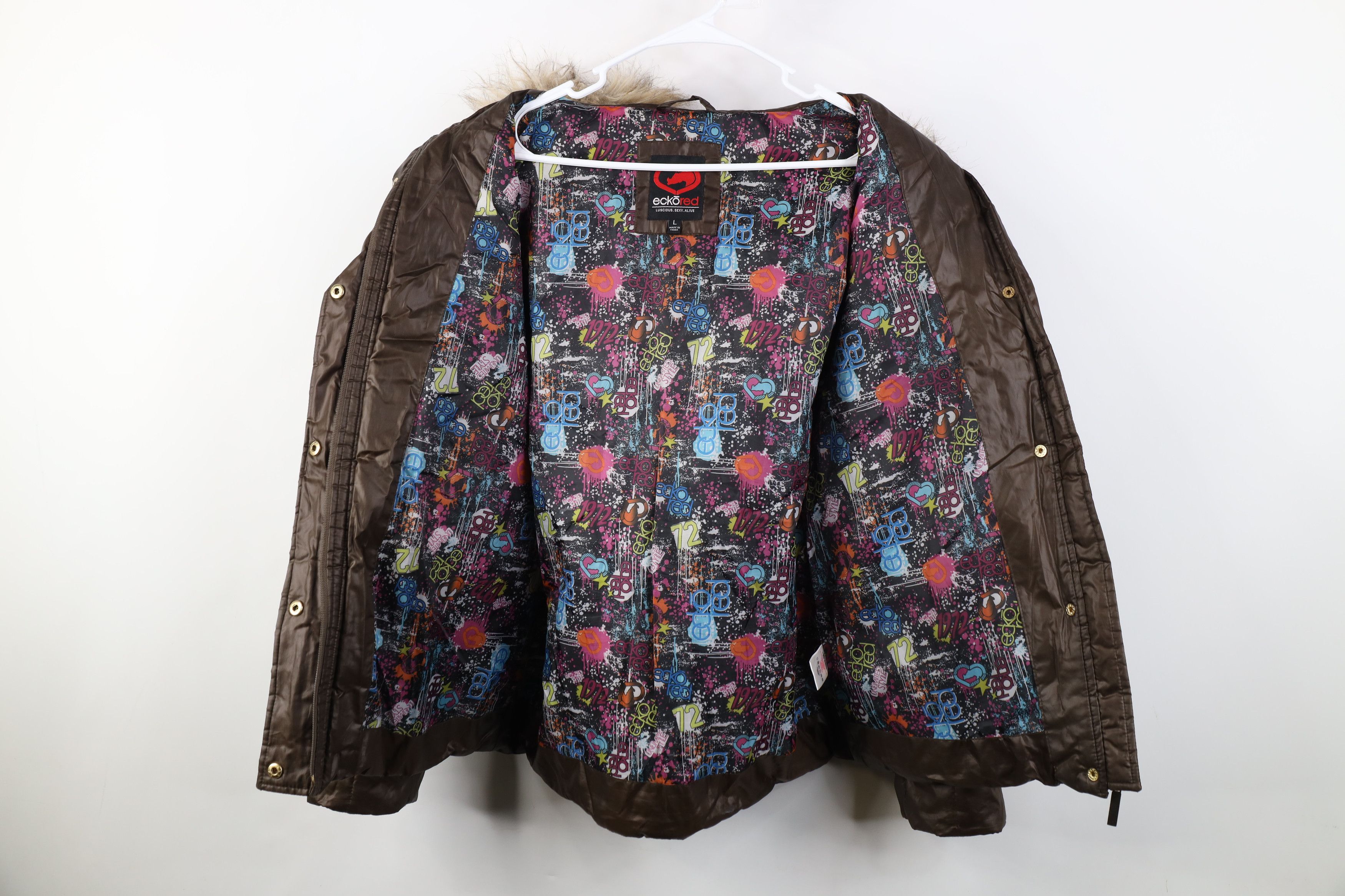 Vintage Vintage Y2K Ecko Faux Fur Trim Quilted Hooded Puffer Jacket Size L / US 10 / IT 46 - 10 Thumbnail