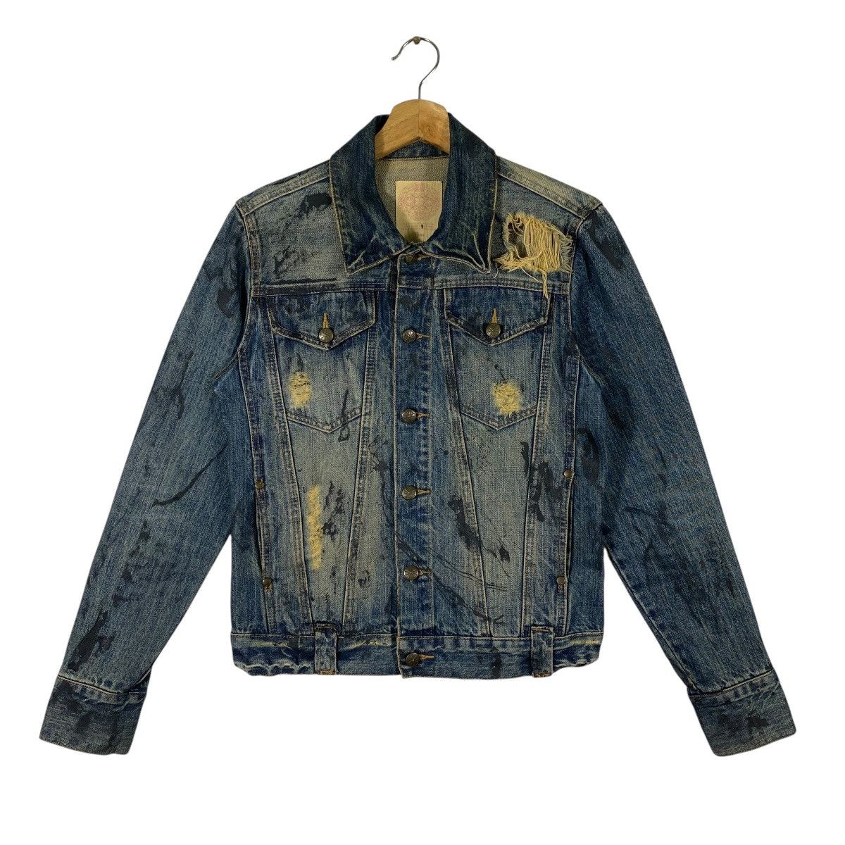 Japanese Brand Vintage Midas Painted Distressed Denim Button Jacket Size S / US 4 / IT 40 - 1 Thumbnail