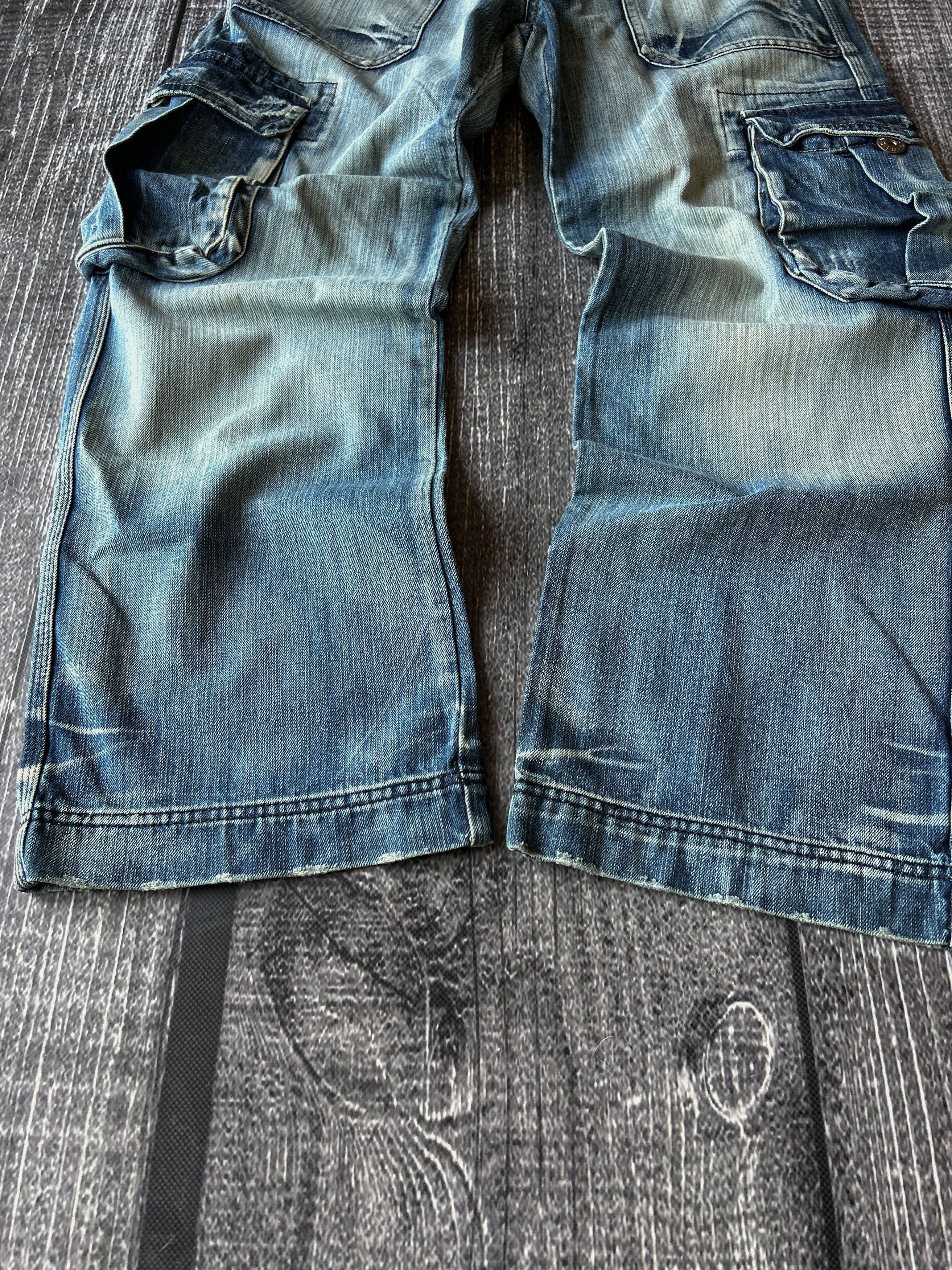 Vintage Baggy Denim Cargo Jeans Multi Pocket Wide Leg Y2K Streetwear Size US 32 / EU 48 - 3 Thumbnail