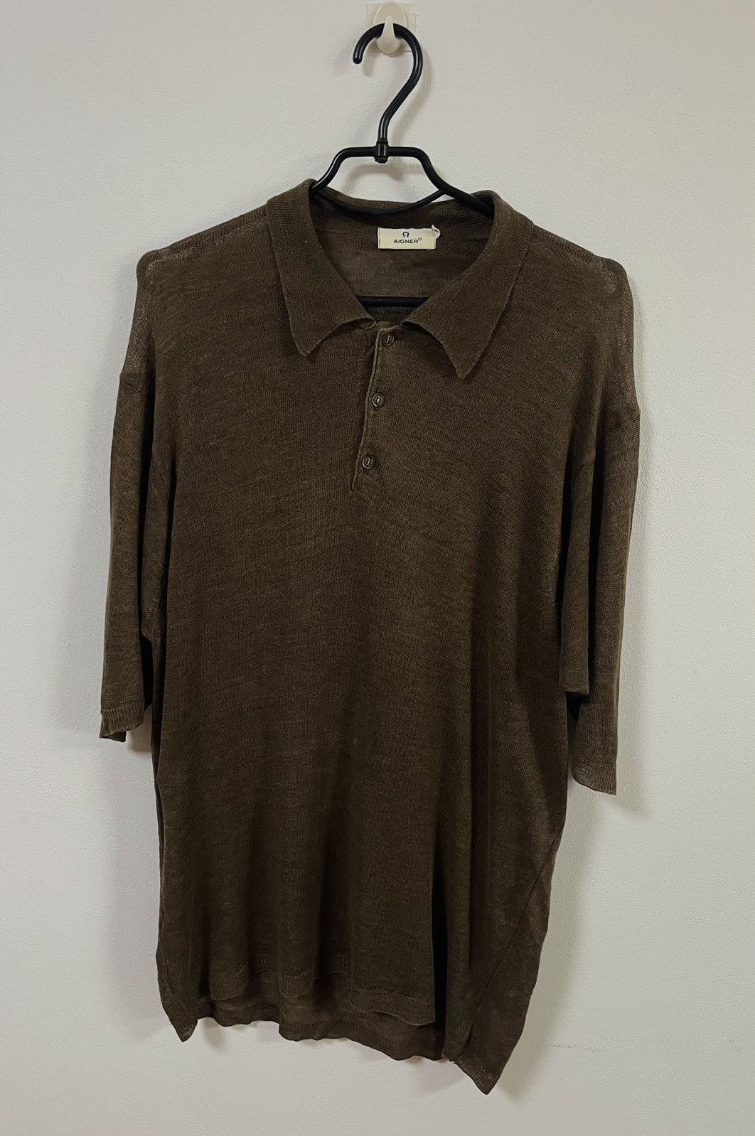 Aigner Men’s Linen Made in England Brown Polo T-Shirt Size M