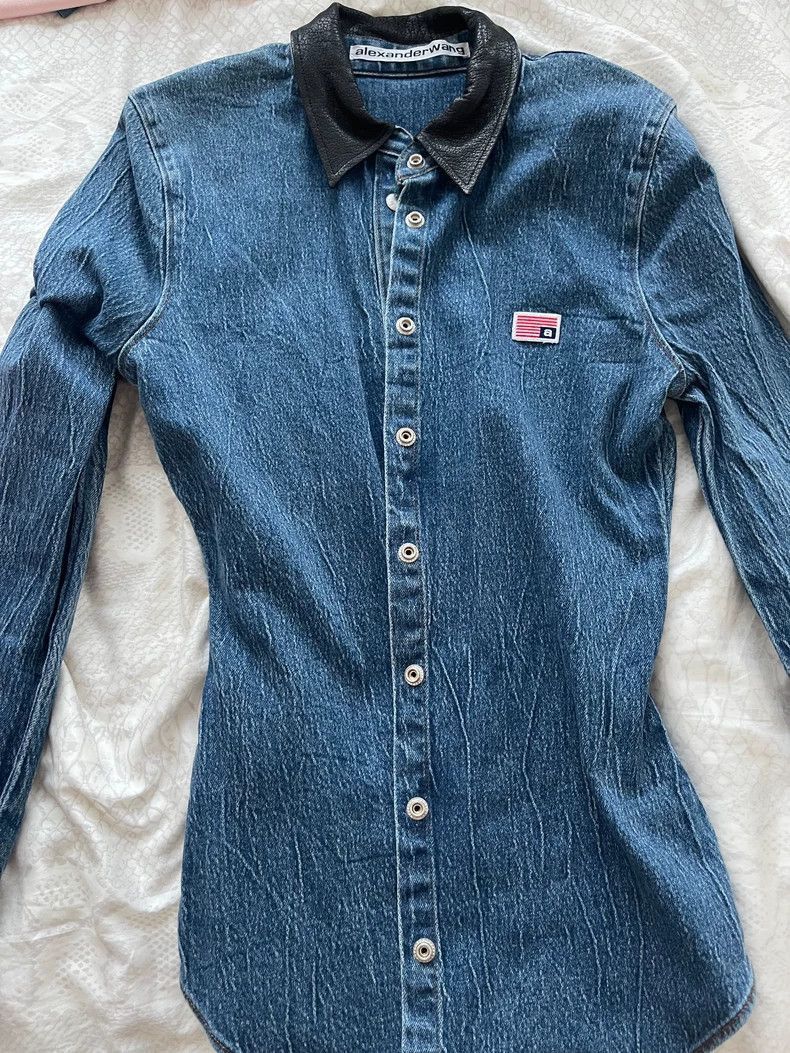 Alexanderwang Denim Shirt with Leather Collar-