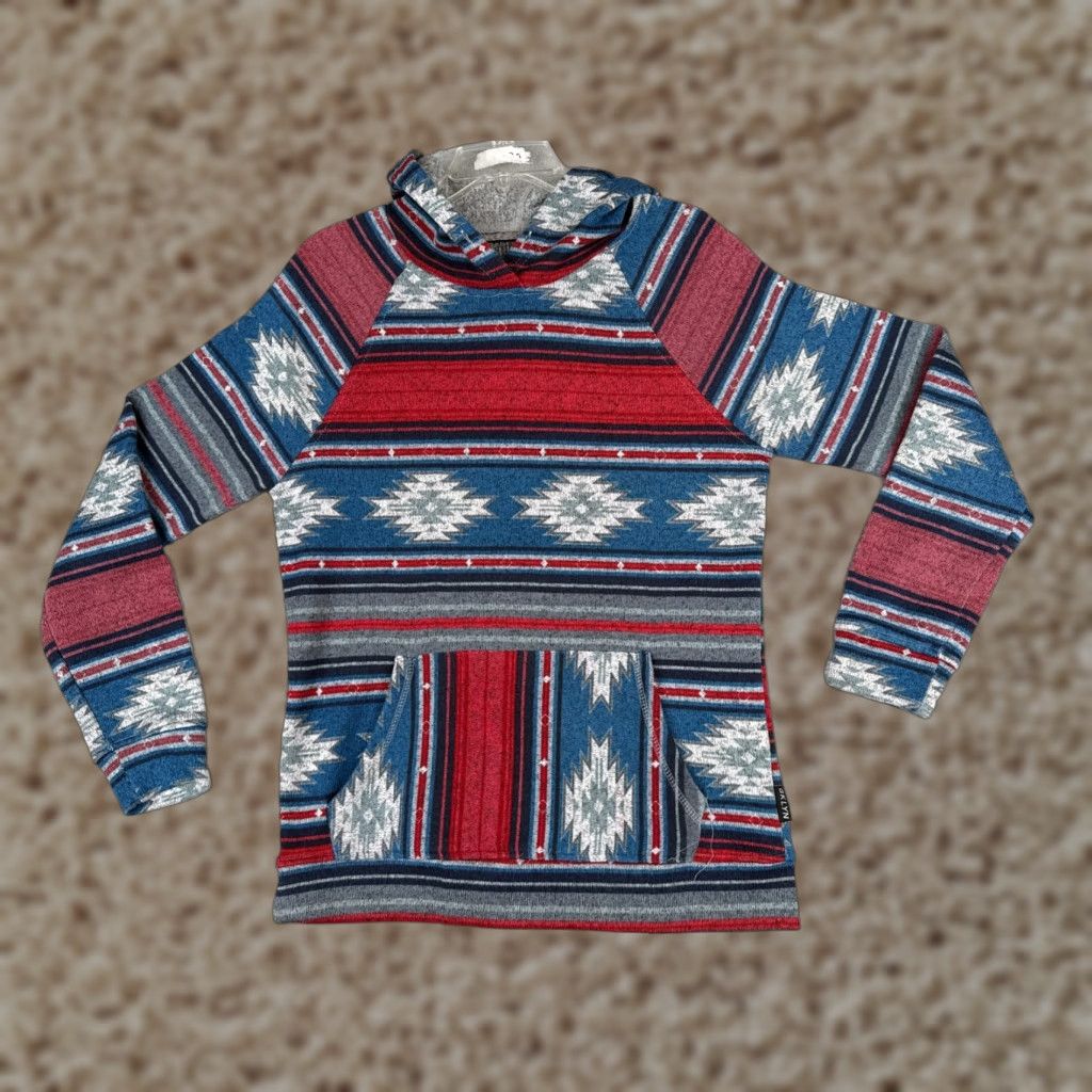 CLOT Brooklyn Cloth Hoodie Womens Small Red Blue Southwest Aztec Pullover Crew Neck Logo Pockets Solid Vintage No N/A Size S / US 4 / IT 40 - 1 Thumbnail