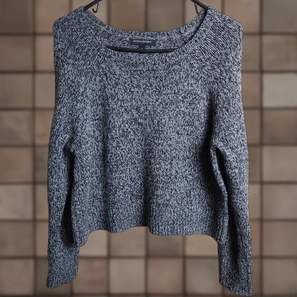 Banana Republic Banana Republic Womens Gray Marled Semi-Cropped Round Neck LS Sweater-Size L Mens? Size L / US 10 / IT 46 - 1 Thumbnail