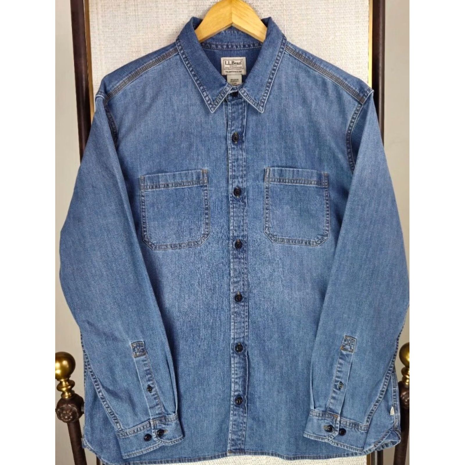 Vintage .L. Bean Denim Work Shirt Large Blue Size US L / EU 52-54 / 3 - 2 Thumbnail