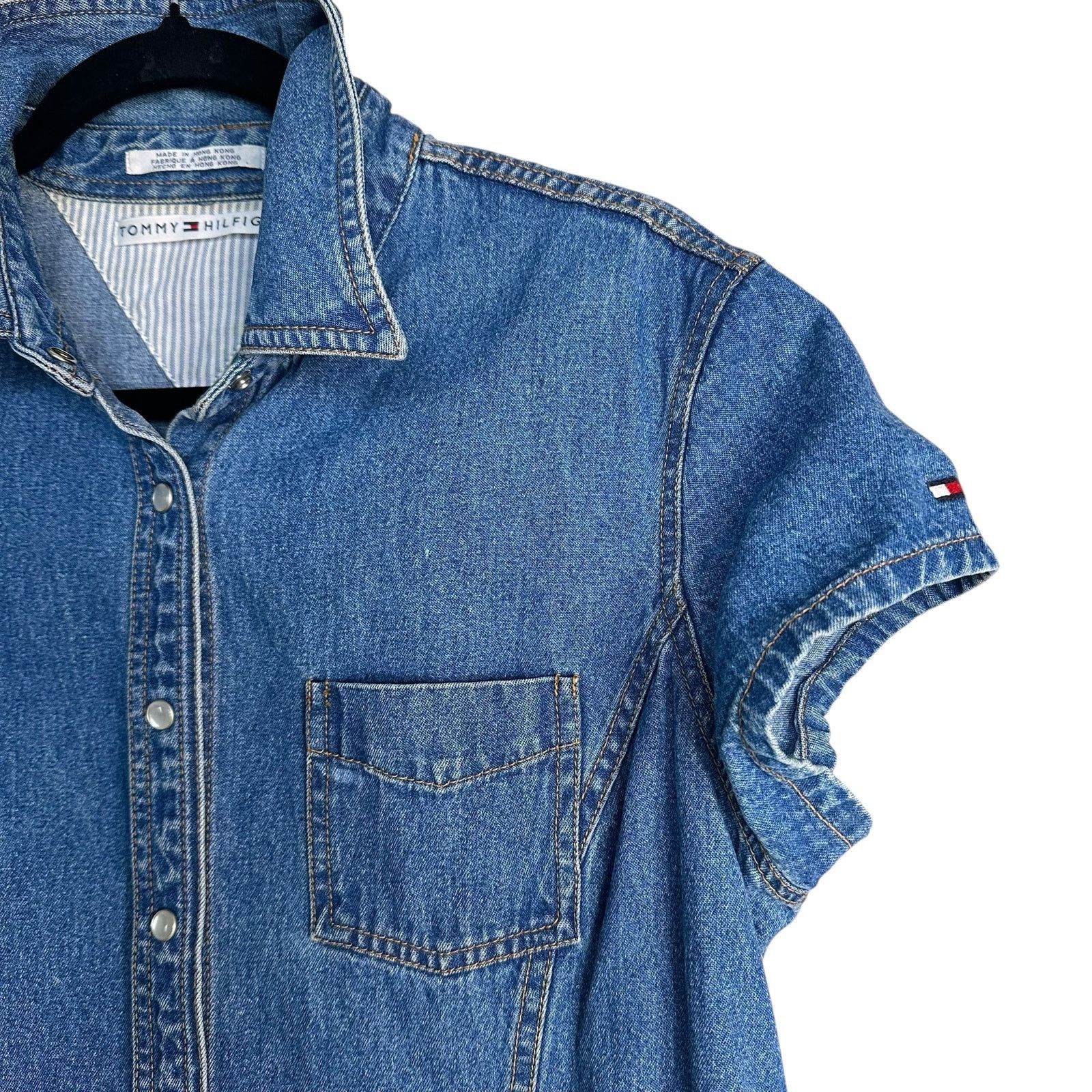 Tommy Hilfiger Tommy Hilfiger Y2K Denim Mini Dress Pearl Button Front 14 Size XL / US 12-14 / IT 48-50 - 5 Thumbnail