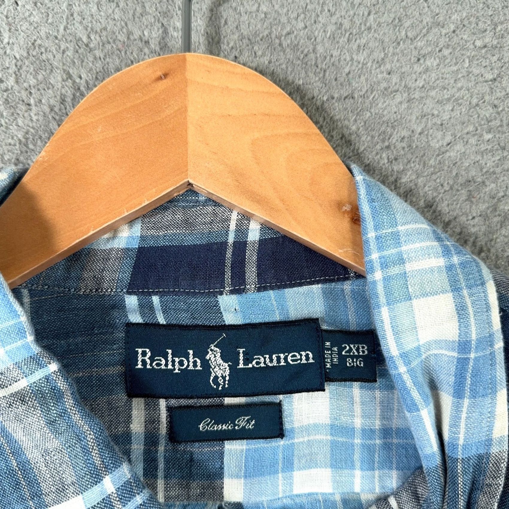Ralph Lauren VINTAGE Ralph Lauren Linen Shirt Mens 2XB BIG Classic 100% Linen Blue Plaid Long Sleeve Shirt Button-Up Mens Big & Tall Blues Size US XXL / EU 58 / 5 - 3 Thumbnail