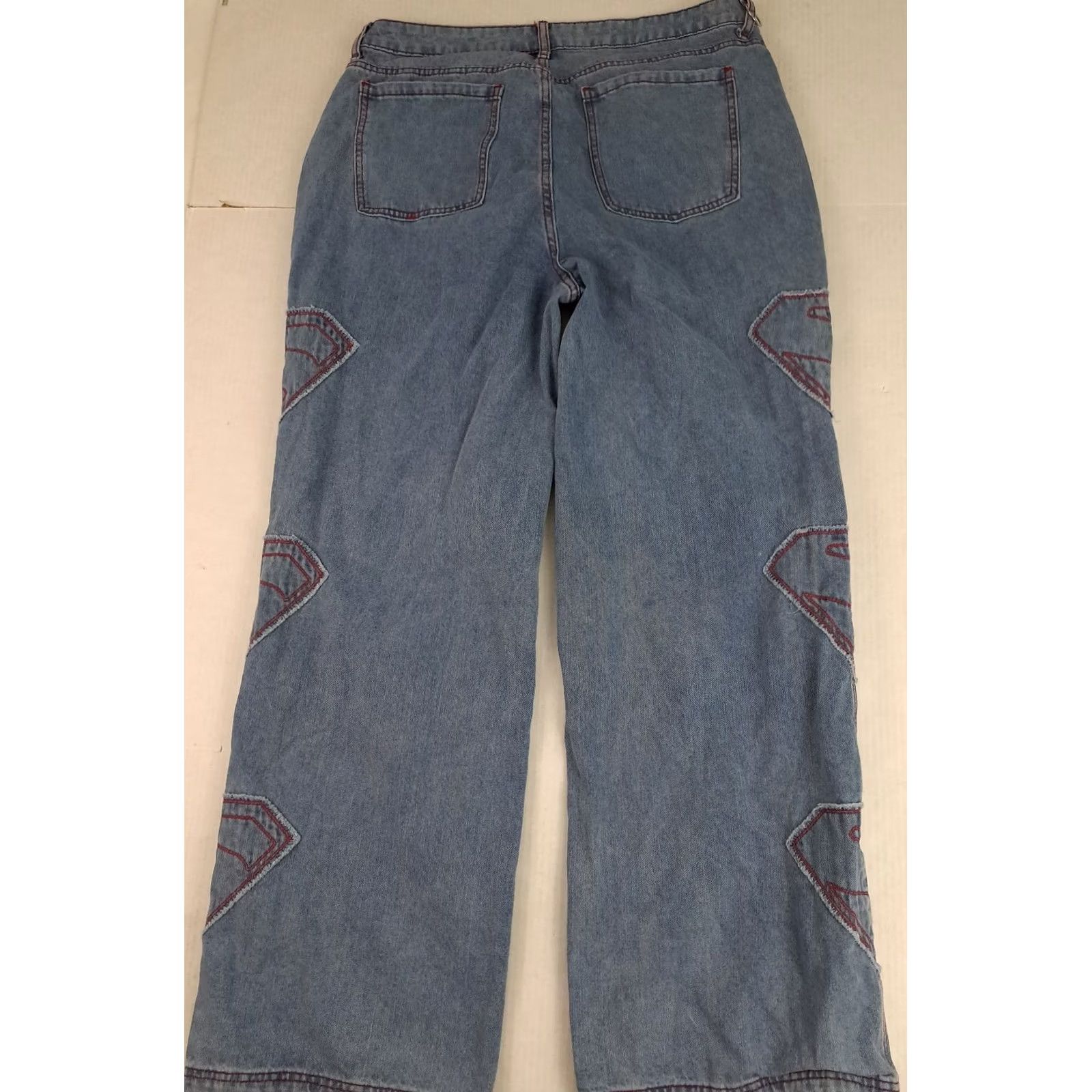 DC Comics VINTAGE DC Comics Superman Jeans Woman 17 Wide-Leg Denim Blue Cotton Embroidered 5-Pocket 32in Inseam Womens Size 38" / US 16 / IT 52 - 6 Thumbnail