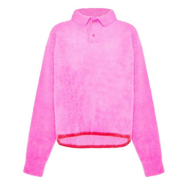 image of Jacquemus O1G2R1Mq0524 Le Neve Long Sleeve Polo Top In Pink & Red in Pink/Red, Men's (Size Small)