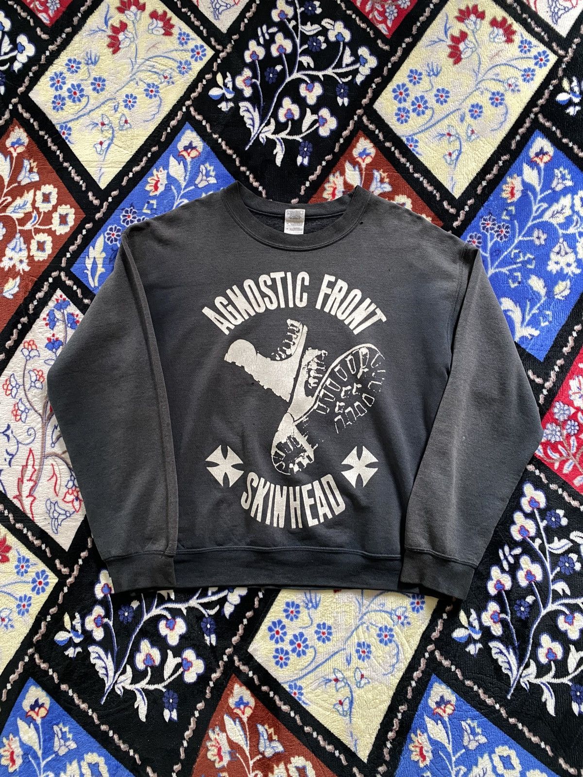 Band Tees 00s Agnostic Front Skinhead Sweatshirt Sunfaded Thrashed Size US M / EU 48-50 / 2 - 1 Thumbnail