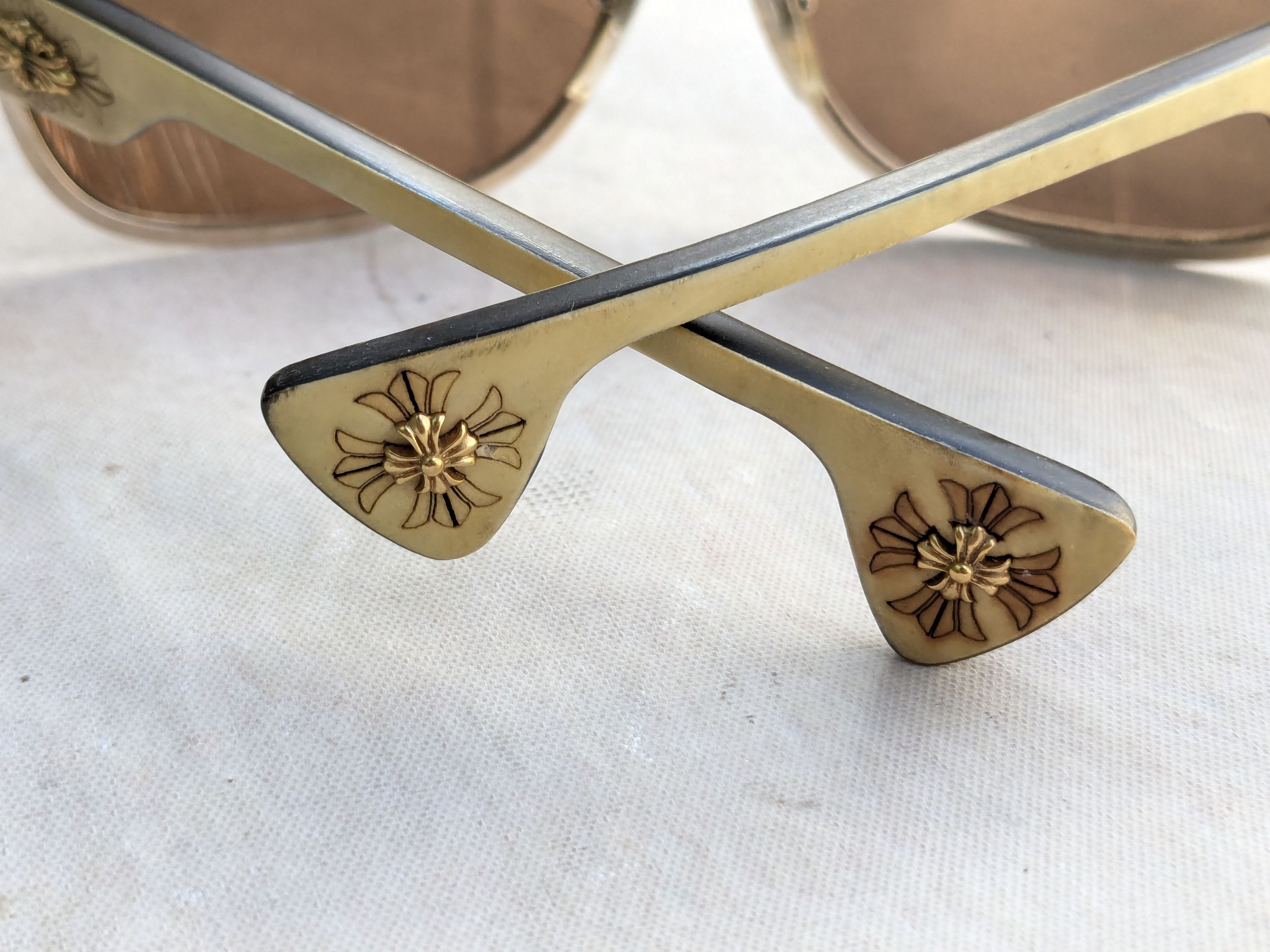 Chrome Hearts Chrome Hearts Aviator Sunglasses 'Pink Candle' Brown Gold Size ONE SIZE - 14 Thumbnail