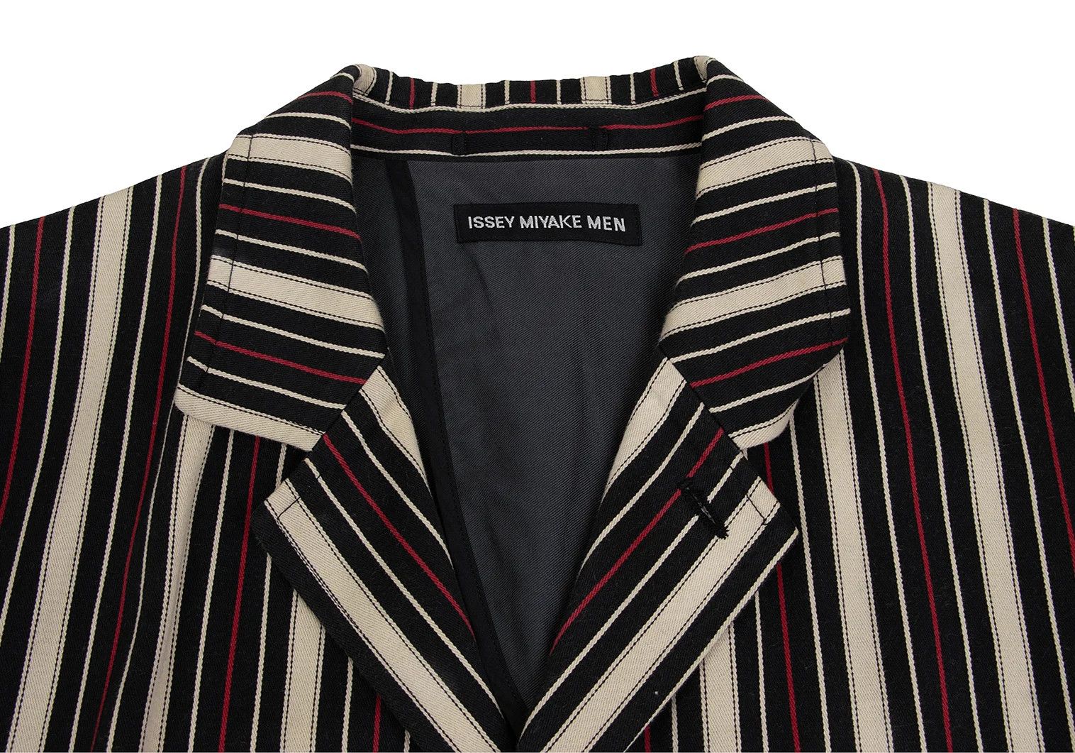 Issey Miyake Striped 3B Cotton Jacket in Black, Beige, and Red Size US XL / EU 56 / 4 - 4 Thumbnail