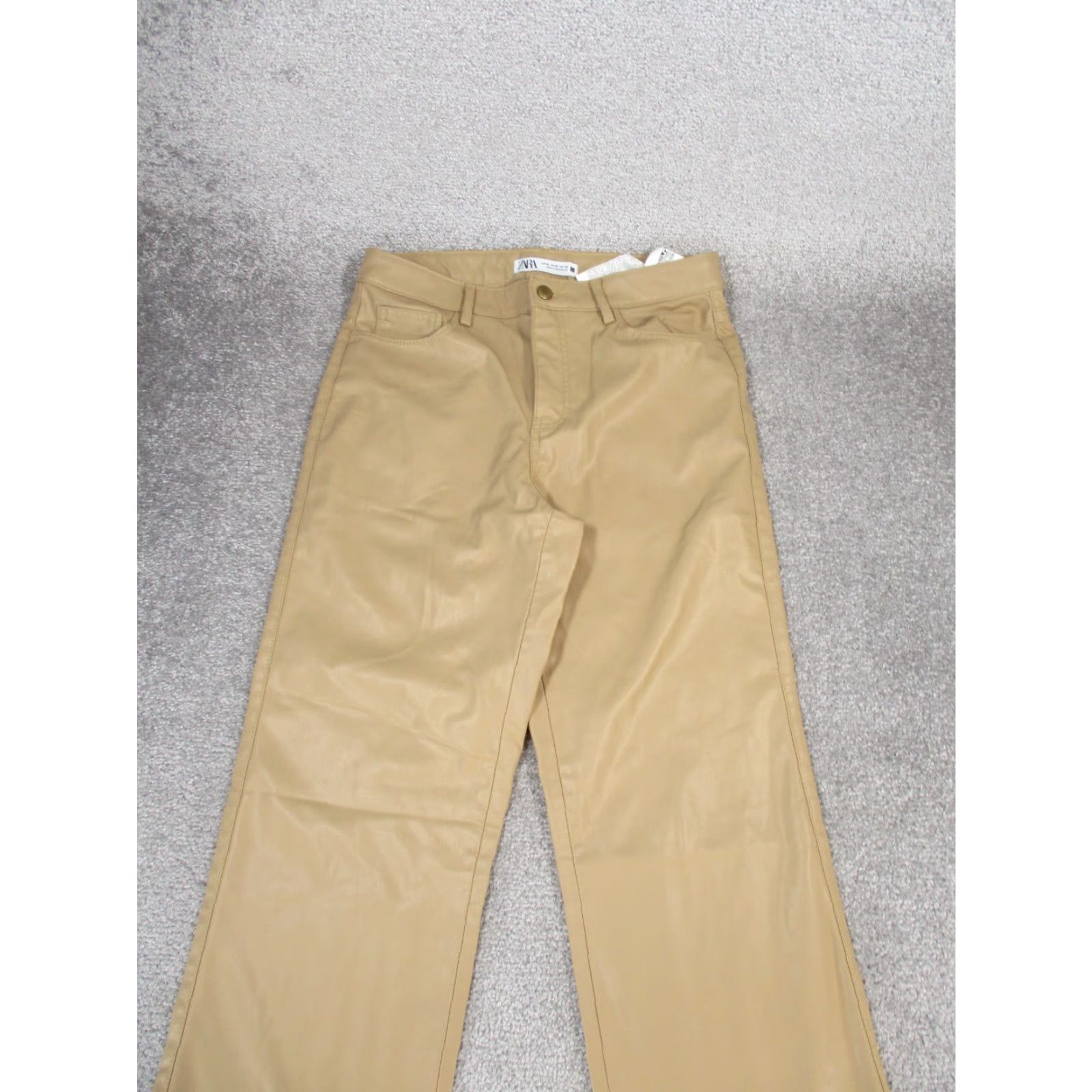 Zara ZARA Faux Leather Pants Womens 6 Beige Straight Leg Dress Size 28" / US 6 / IT 42 - 2 Thumbnail
