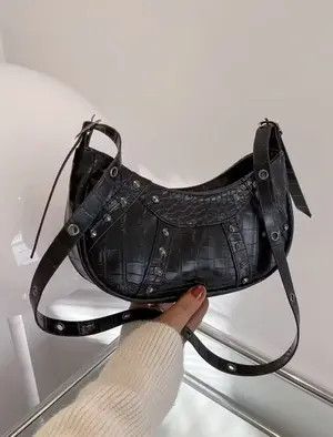 Japanese Brand Crocodile Embossed Studded Hobo Purse Size ONE SIZE - 4 Thumbnail