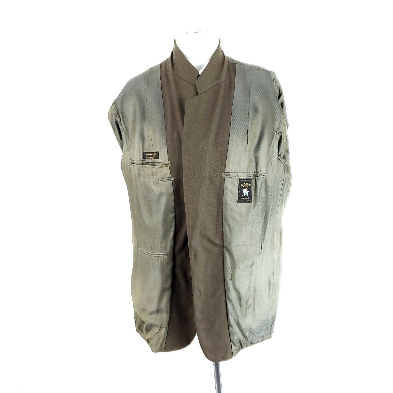 Hart Schaffner Marx Hart Schaffner Marx Wool 2 Button Sport Coat 46L Green Blaz Size 46L - 10 Thumbnail