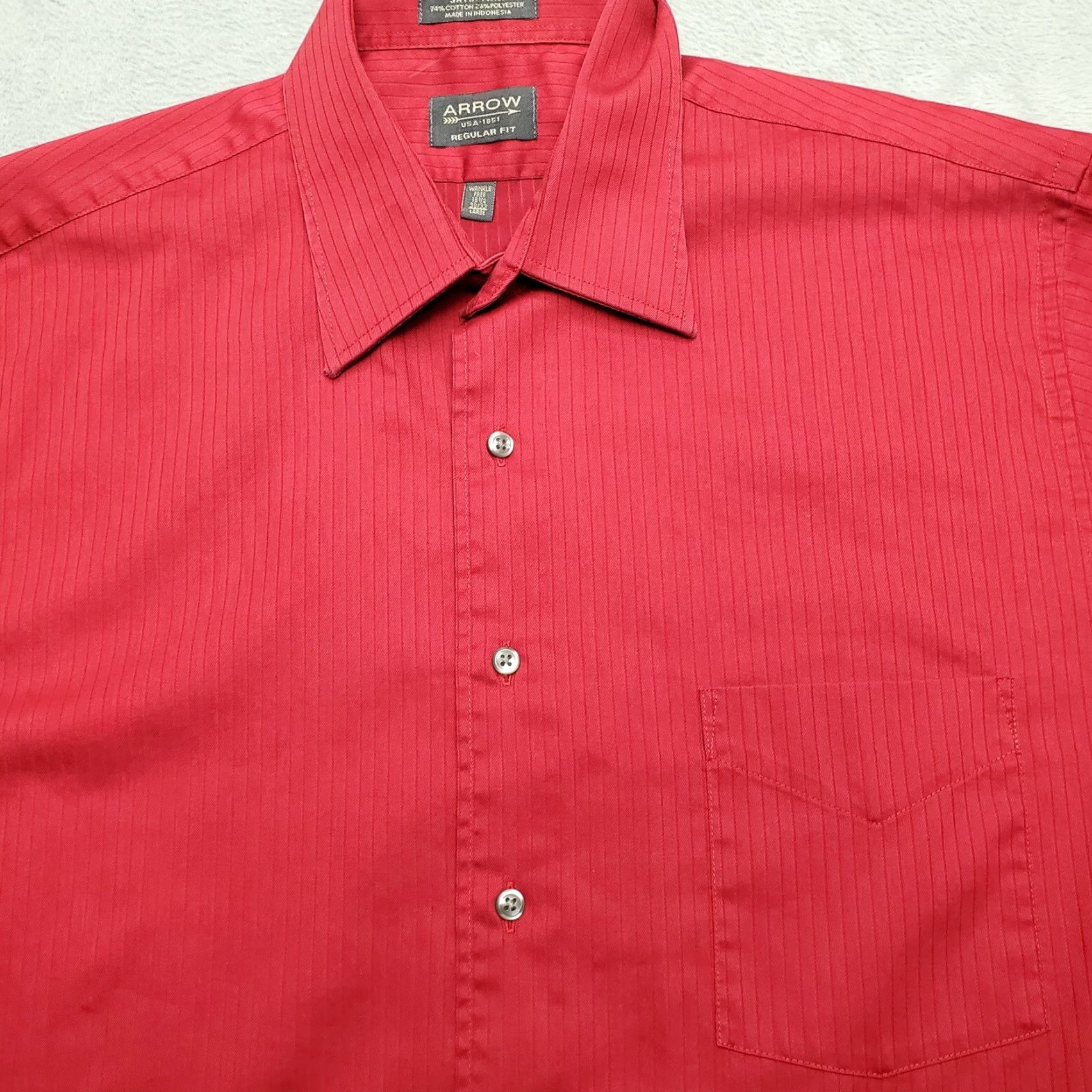 Arrow VINTAGE Arrow Shirt Mens L Red Non Iron Wrinkle Free Long Sleeve Satin Twill Button-Up Casual Classic Cotton Size US L / EU 52-54 / 3 - 3 Thumbnail