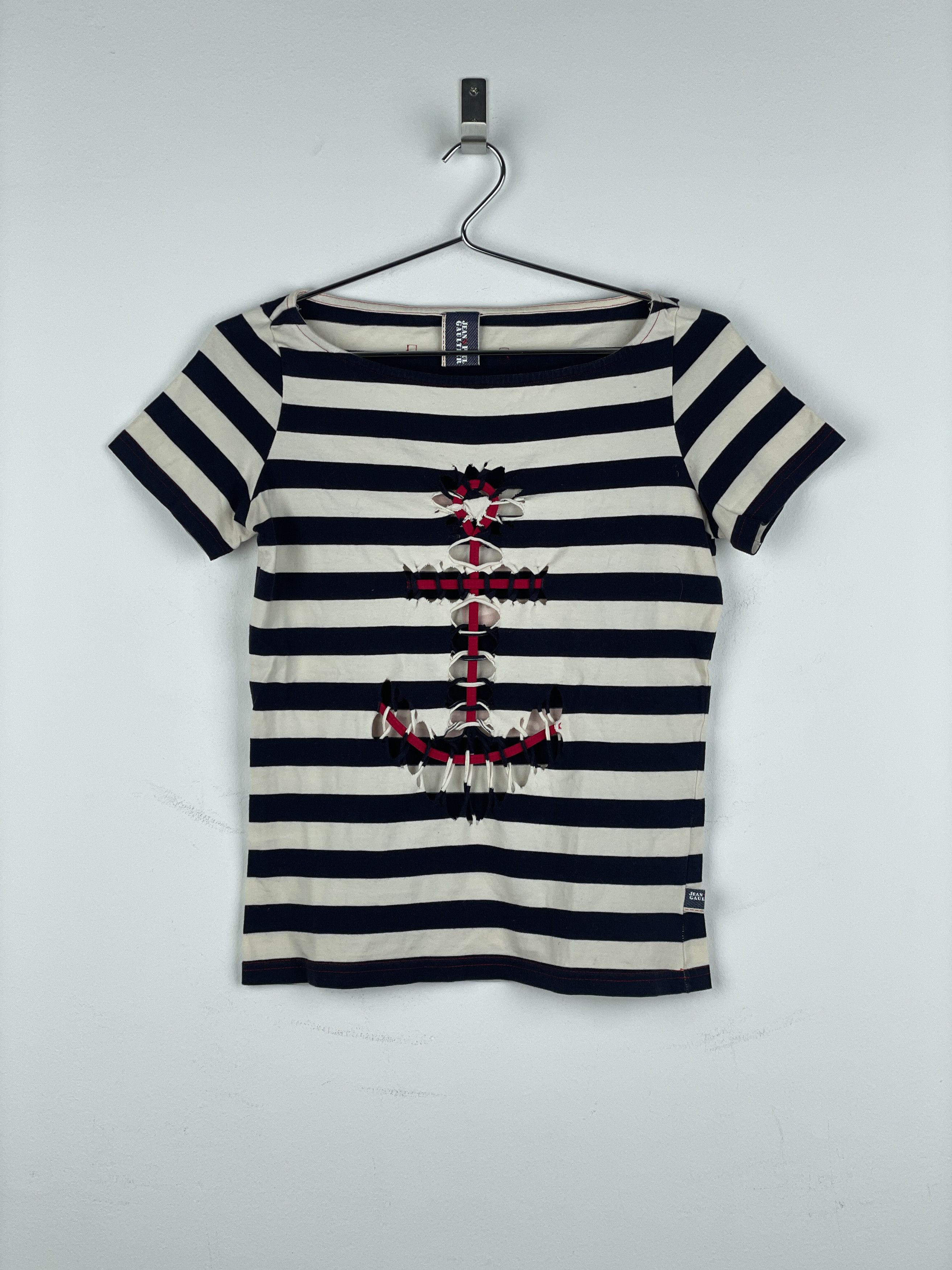 Jean Paul Gaultier Sailor-Striped Anchor Cutout T-Shirt