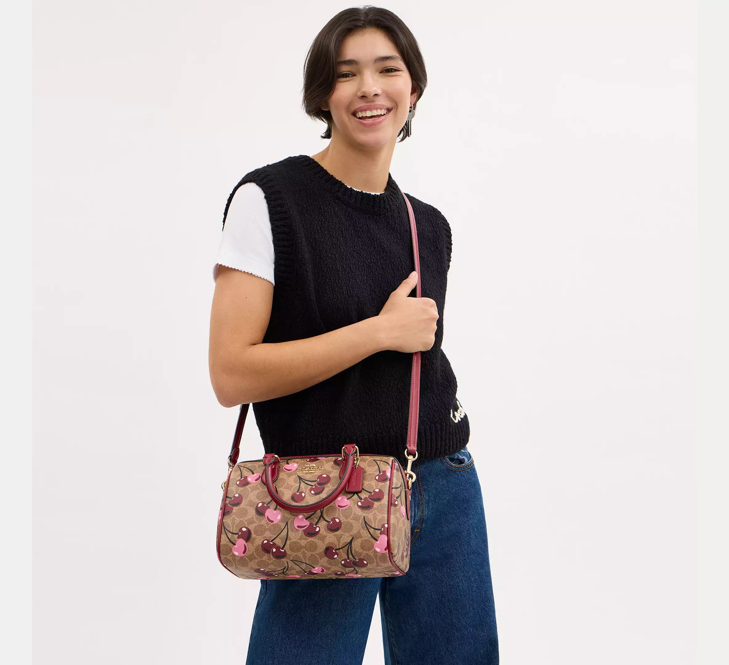 Coach 🍒 Rowan Satchel Bag In Signature Canvas With Cherry CY692 Size ONE SIZE - 7 Thumbnail