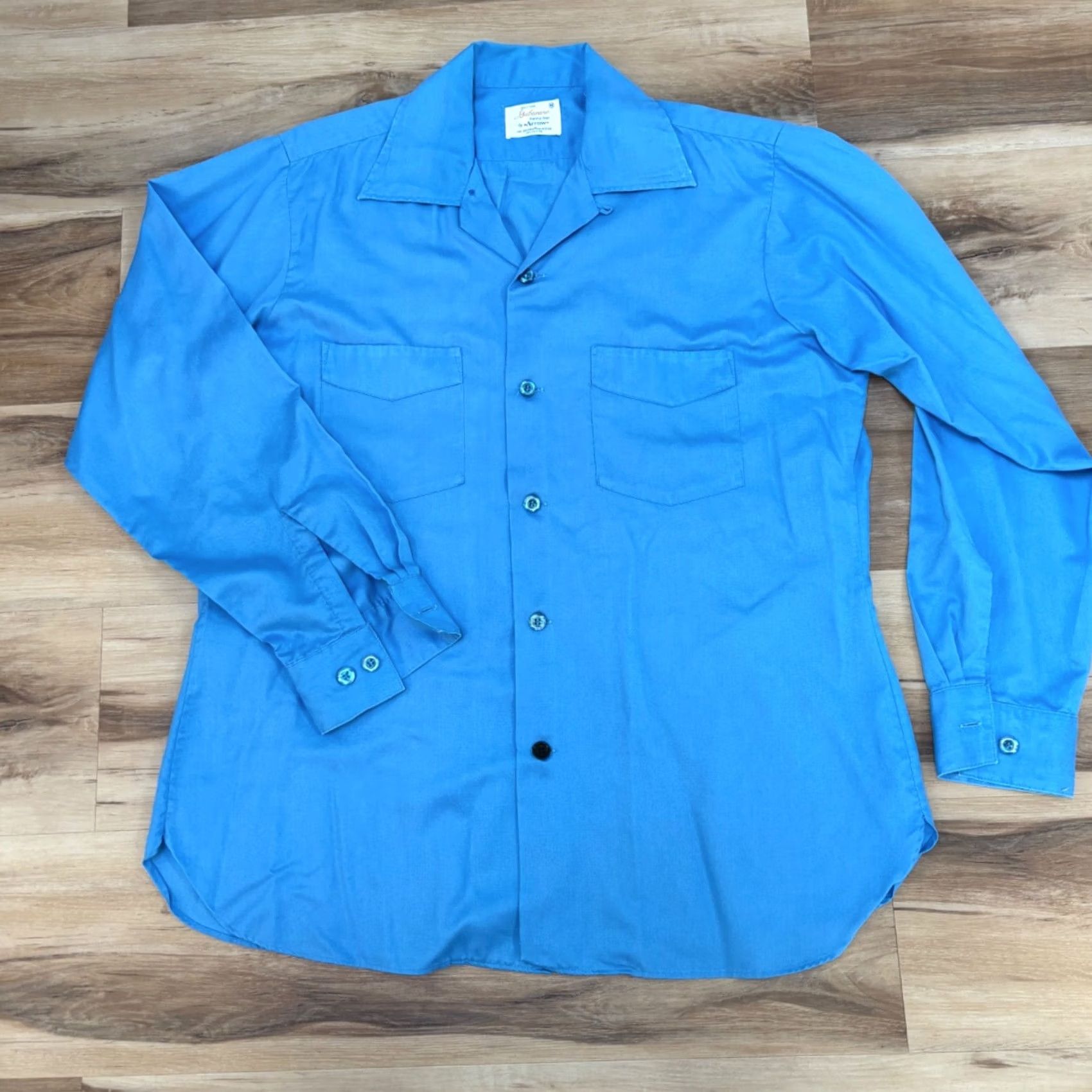 Arrow VINTAGE Arrow Gabardine Shirt Mens M Blue Sailor Collar Board Shirt Long Sleeve Casual/Formal Regular Fit Size US M / EU 48-50 / 2 - 2 Thumbnail