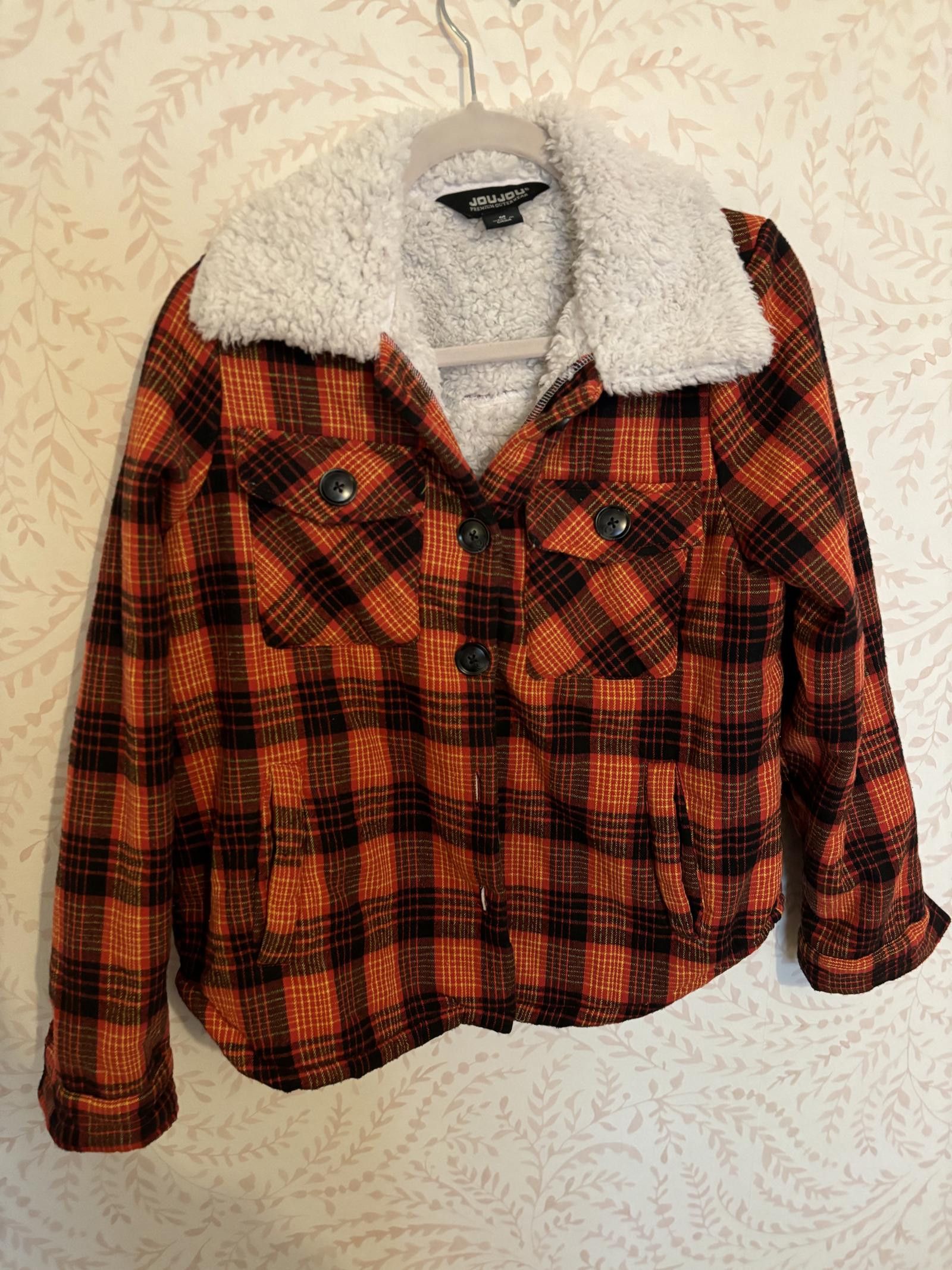 Designer NWOT Jou Jou Women's Plaid Sherpa-Lined Jacket Size M / US 6-8 / IT 42-44 - 1 Thumbnail