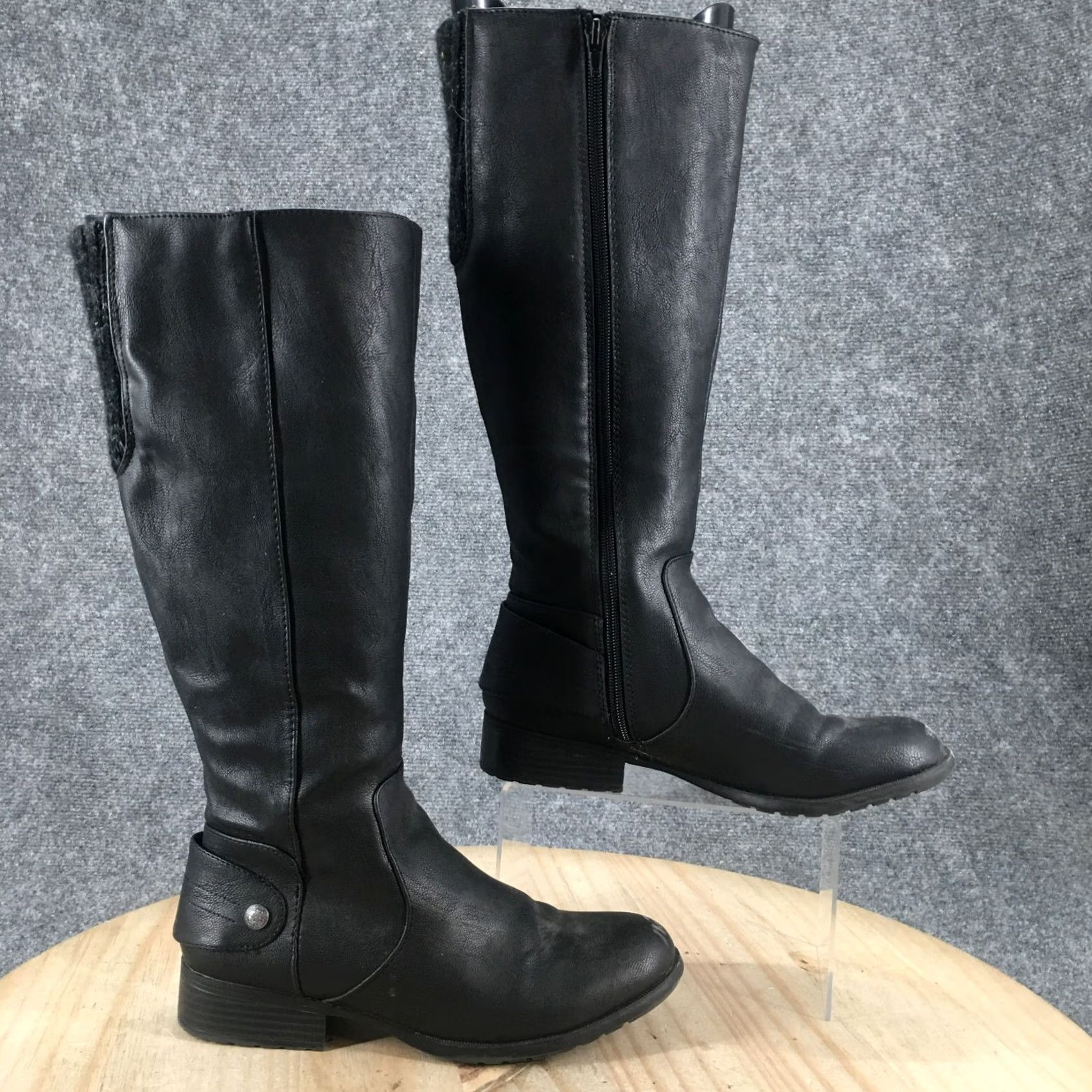 Vintage LifeStride Boots Womens 8 M Xyloid Tall Riding Black Faux Leather Side Zip Cuban - Luxury Fashion Size US 8 / IT 38 - 2 Thumbnail