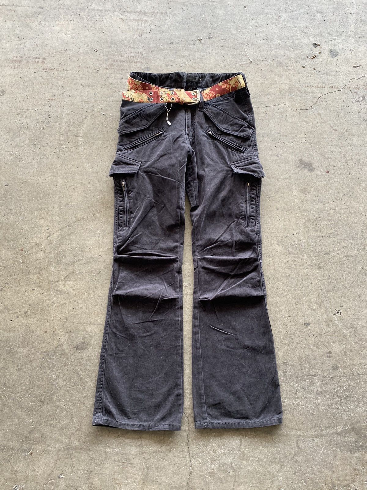 2000s - Fuga Black Cargo Flared Pants