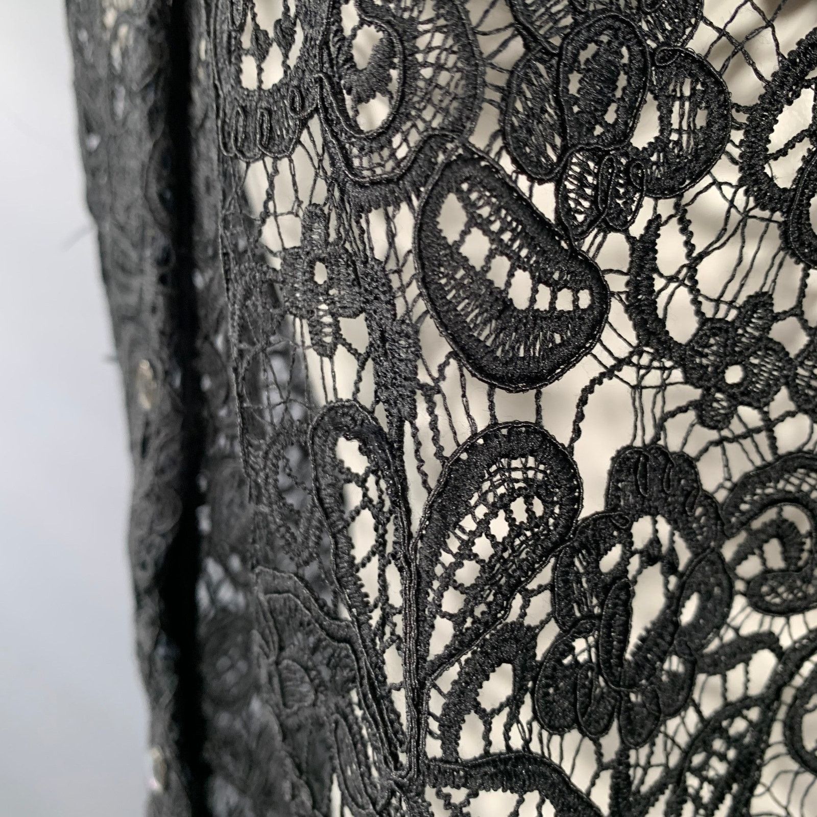 Staud STAUD M Black Polyester Lace Button Up Short Sleeve Shirt Size M / US 6-8 / IT 42-44 - 6 Thumbnail