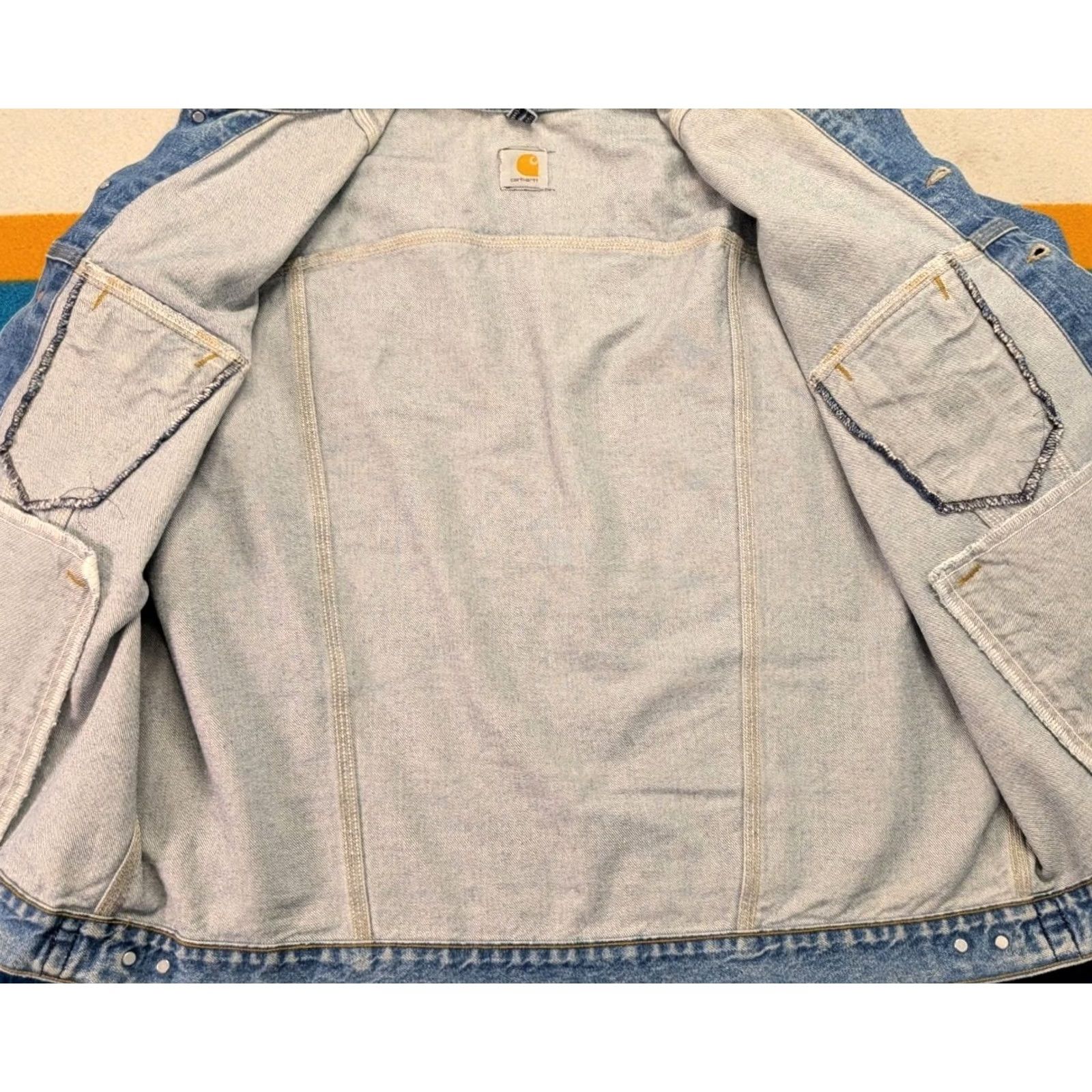 Carhartt VINTAGE Carhartt J12 Jacket USA Biker Denim Blue 2XL Mens Size US 39 - 4 Thumbnail