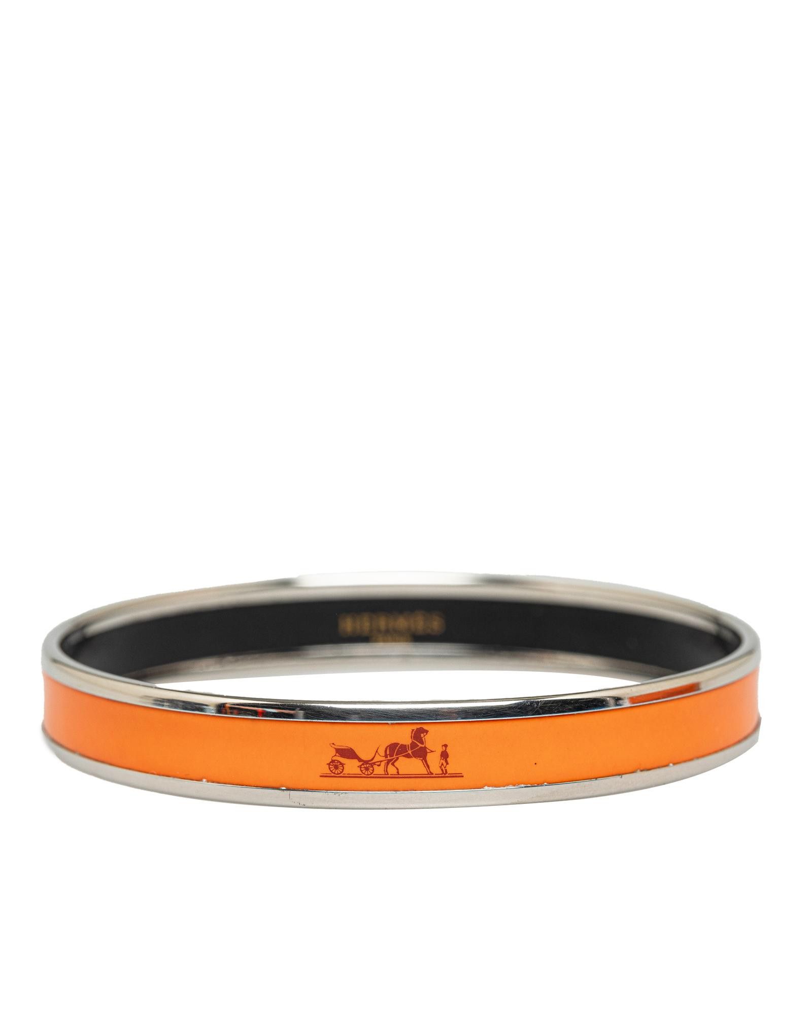 image of Hermes Printed Metal Narrow Bangle in Orange, Women's