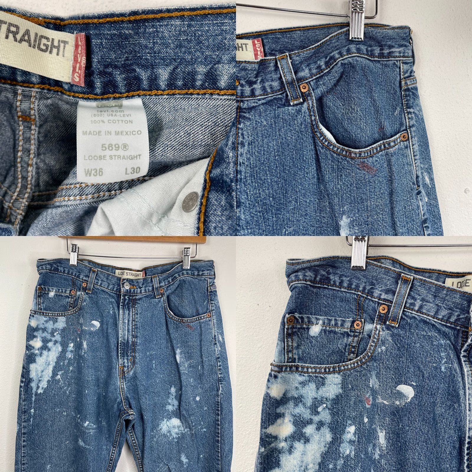 Levi's VINTAGE Levi's 569 Jeans Men Blue Straight Loose 36x29 Distressed Denim 100% Cotton Regular Inseam 29 High Rise Straight Style Mens Size US 36 / EU 52 - 8 Thumbnail