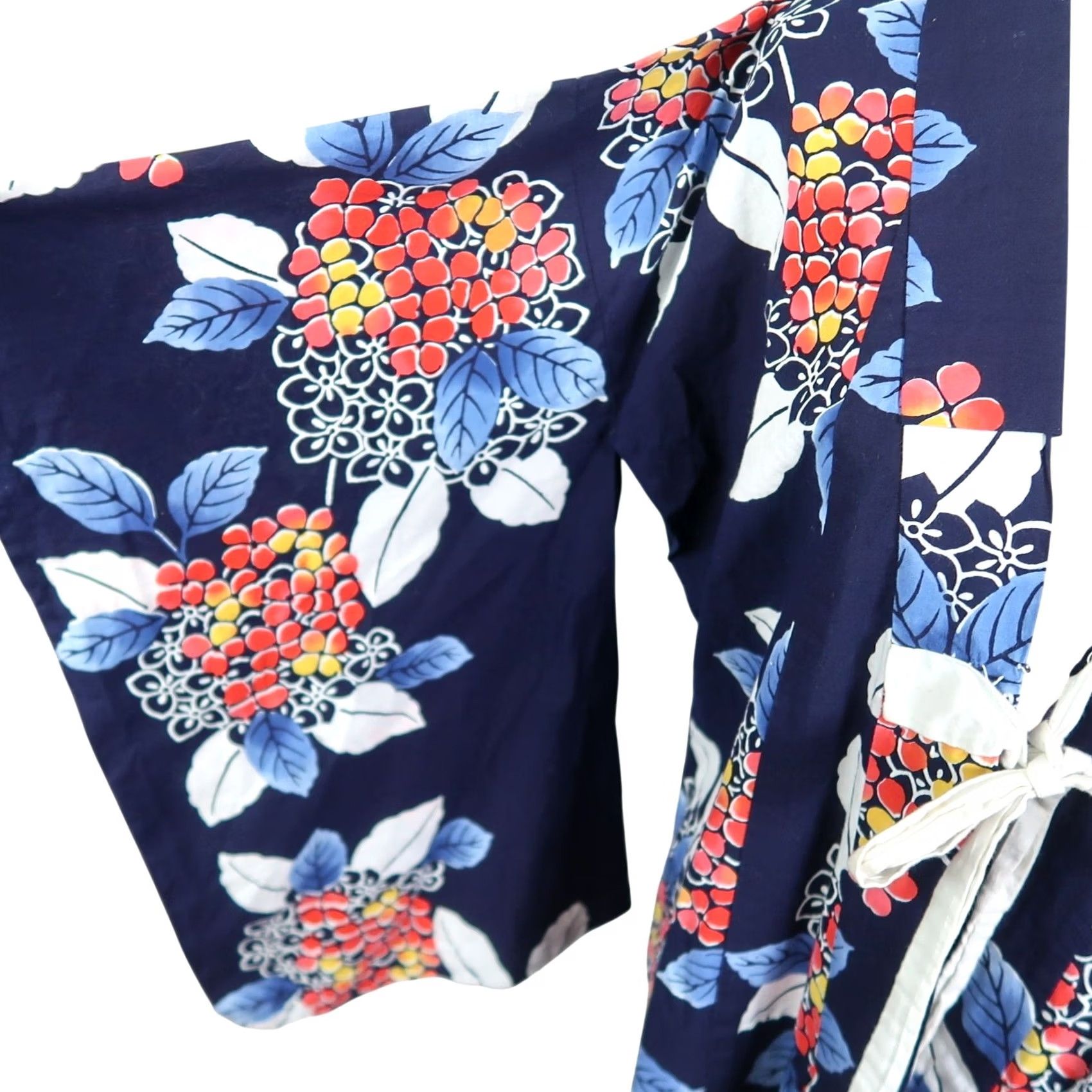 Vintage VINTAGE Navy Blue Floral Cotton Kimono Robe Duster Women One Size Bohemian Size ONE SIZE - 3 Thumbnail