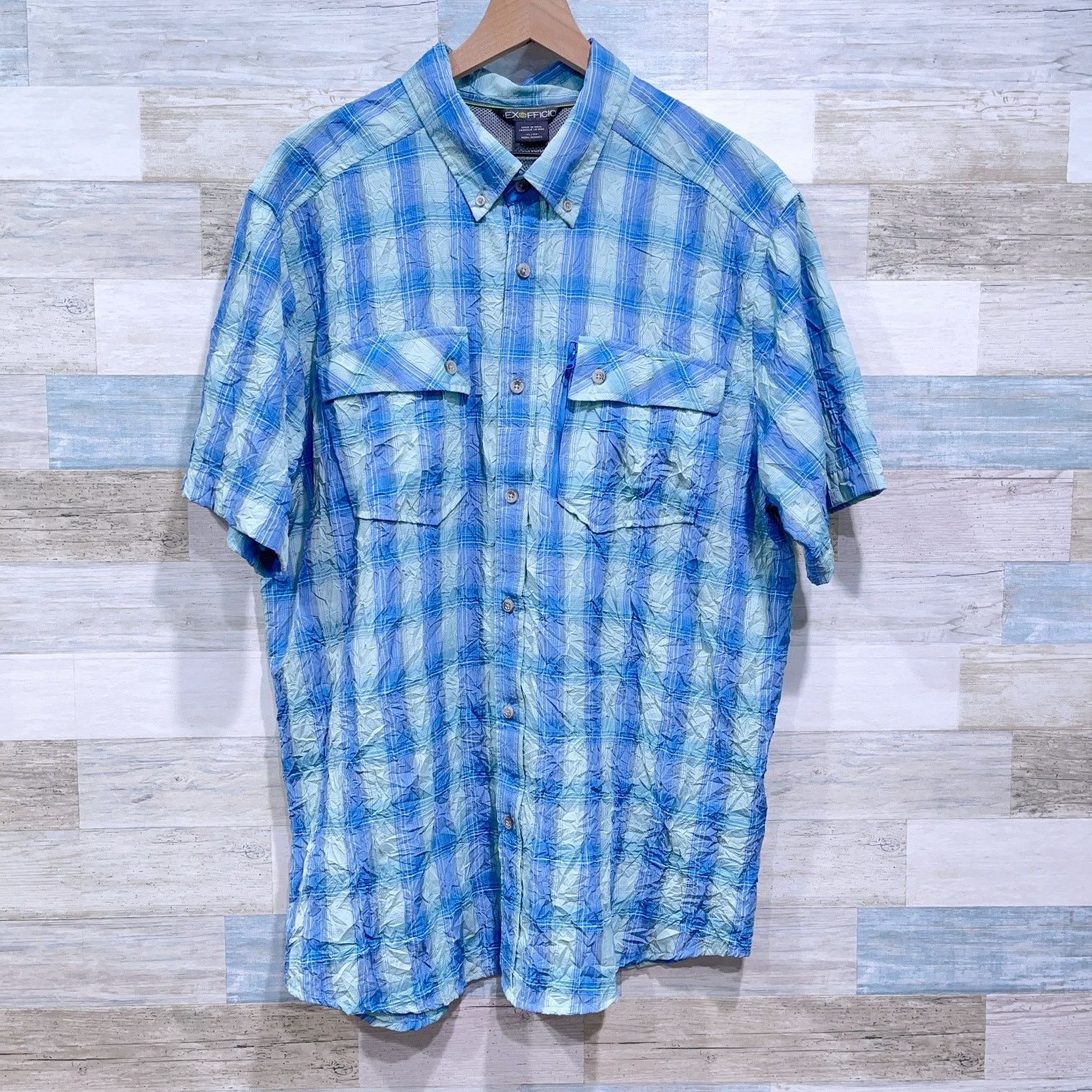 ExOfficio ExOfficio Short Sleeve Ventilated Shirt Blue Plaid Mens XL Size US XL / EU 56 / 4 - 1 Thumbnail