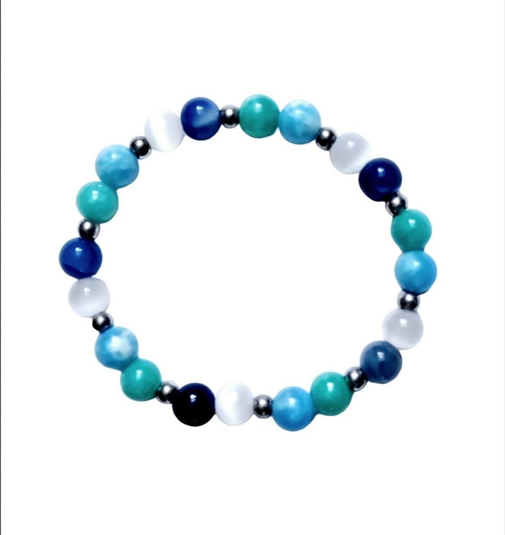 Handmade Natural Gemstone Beaded Bracelet, Larimar, Amazonite, Blue L Size ONE SIZE - 1 Thumbnail