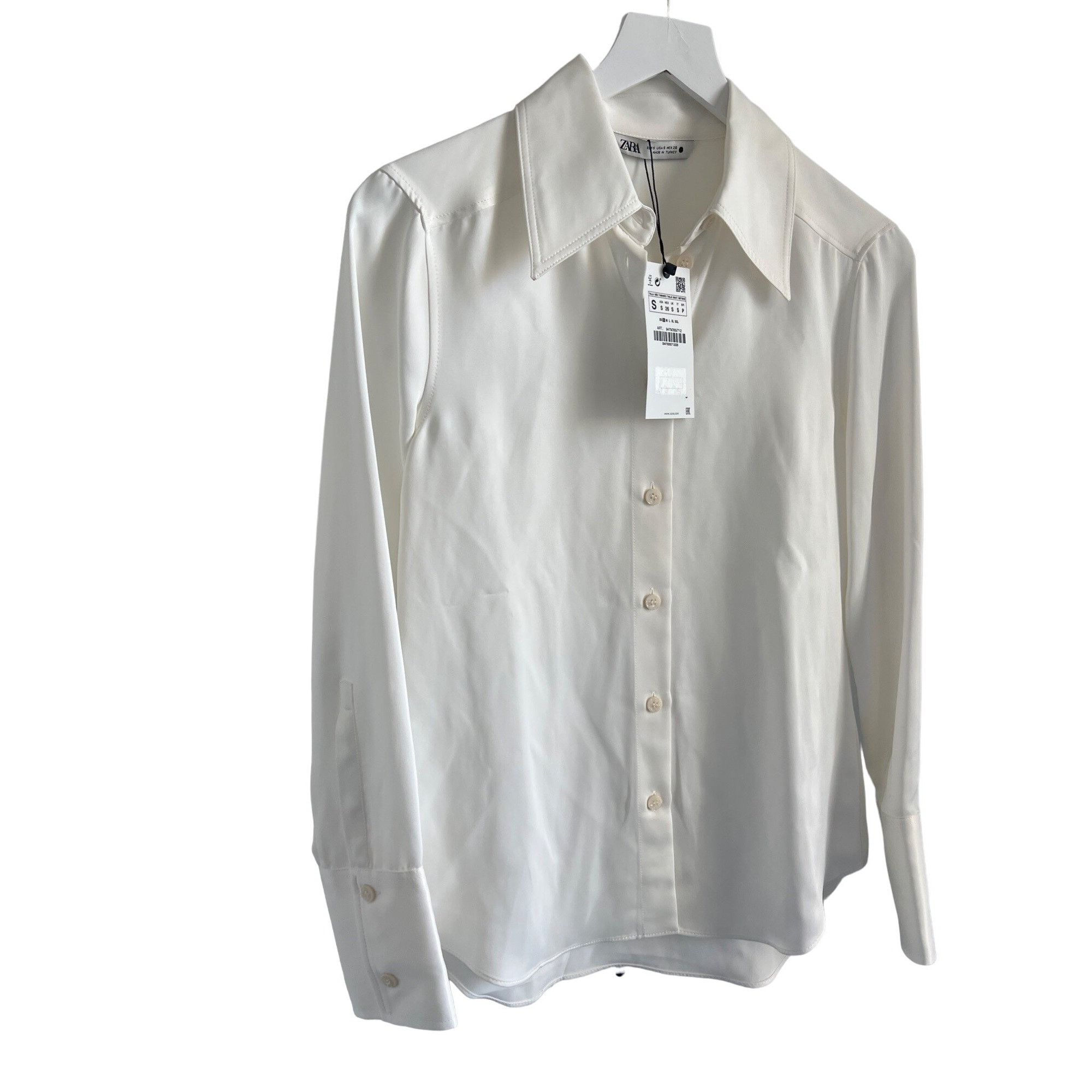 Zara Zara Ecru Silky Button-Up Shirt Size S / US 4 / IT 40 - 2 Thumbnail