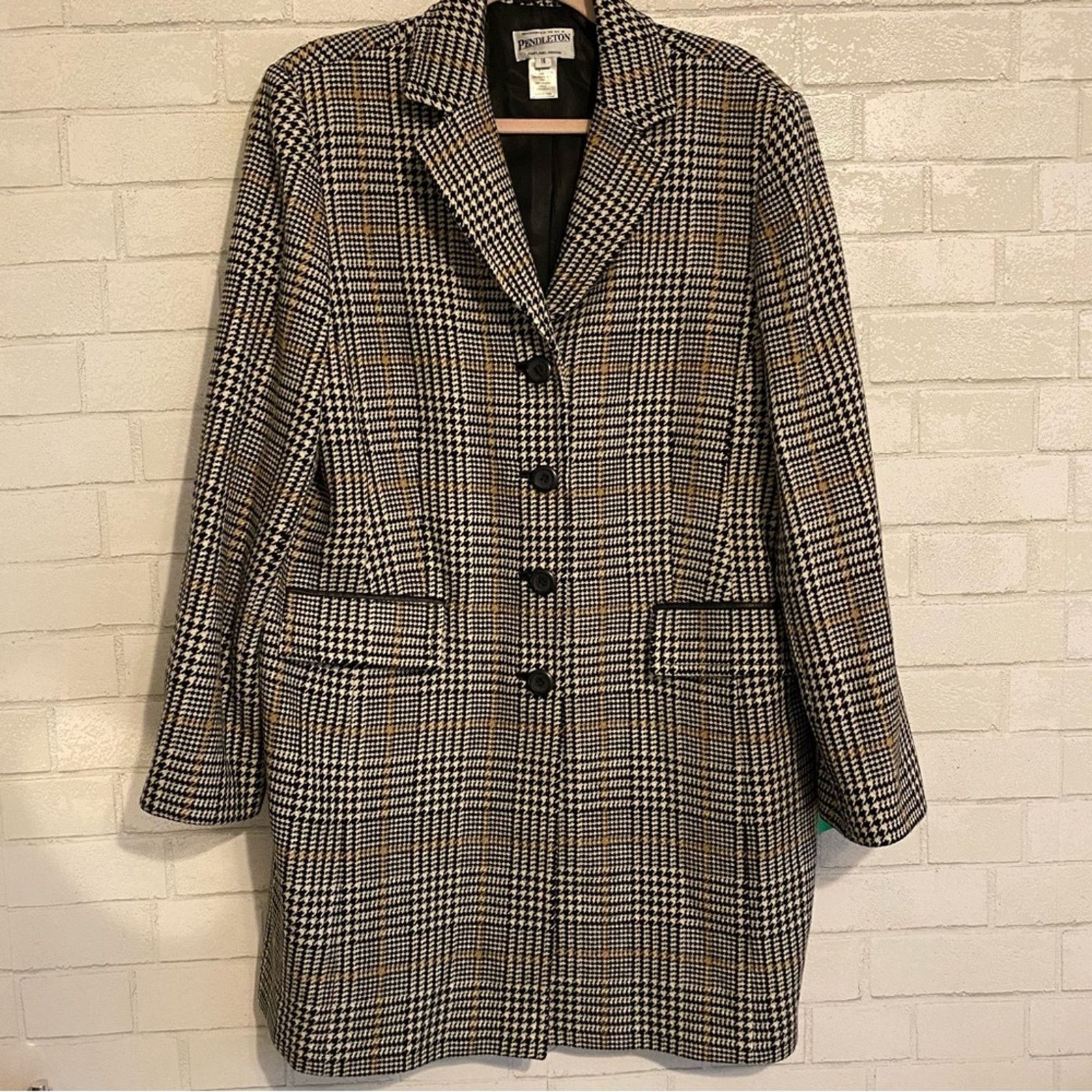 Pendleton Pendleton $268 Women’s 16 Blk Houndstooth 100% Wool Coat Size XXL / US 16-18 / IT 52-54 - 2 Thumbnail