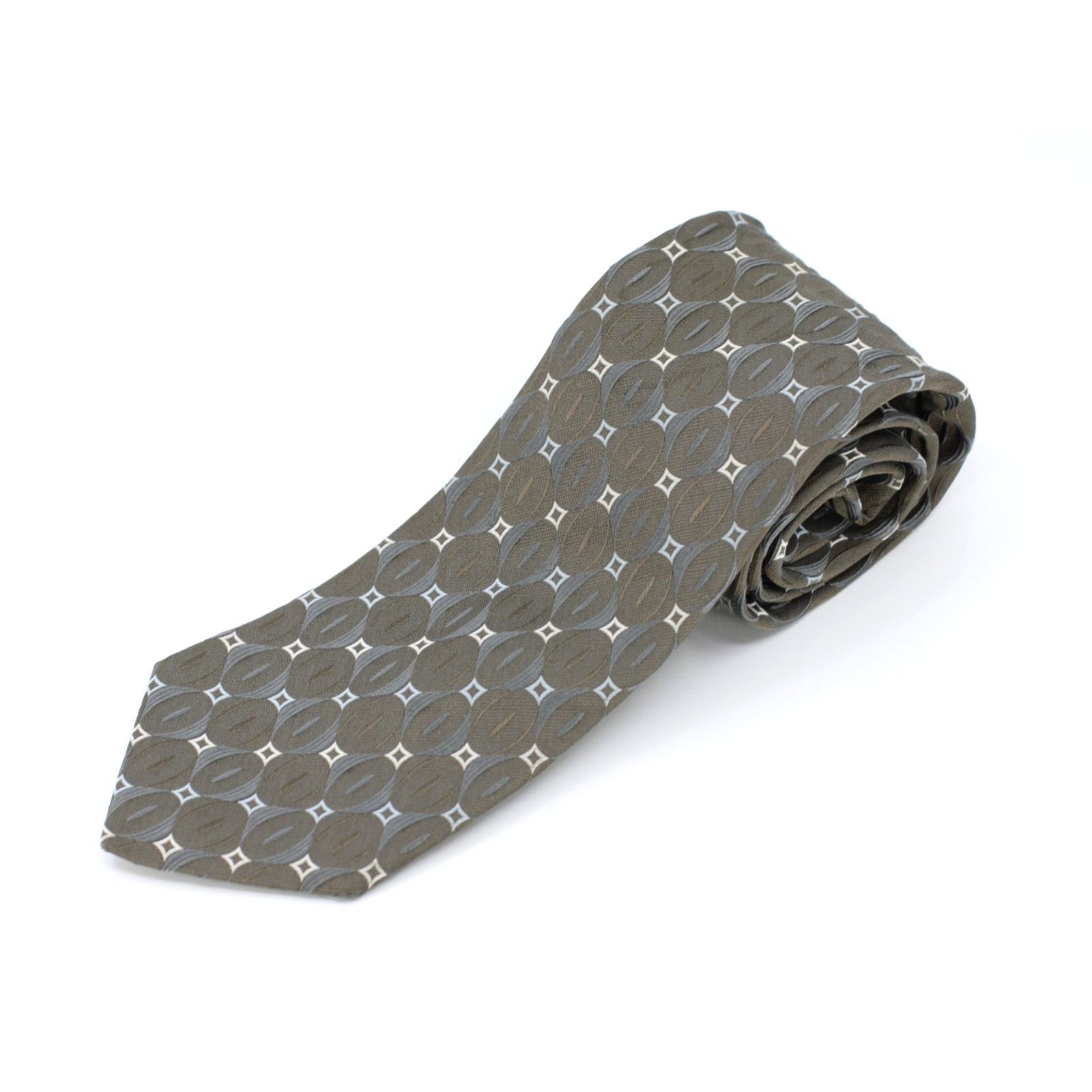 Ermenegildo Zegna New ERMENEGILDO ZEGNA Grey Geometric Print Silk Tie 58" Size ONE SIZE - 1 Thumbnail