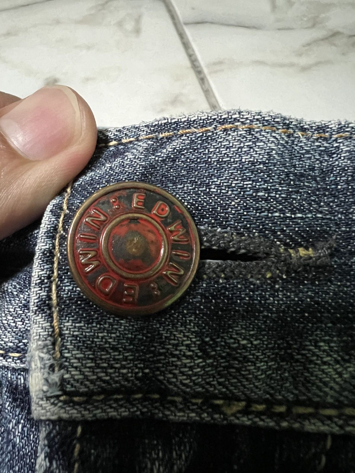 Edwin × If Six Was Nine × Japanese Brand VINTAGE EDWIN 503 BLUE TRIP DISTRESS JEAN Size US 31 - 15 Thumbnail