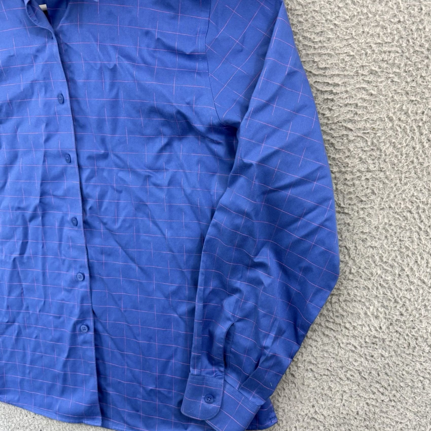 Vintage Foxcroft Shirt Womens 12 Blue Check Button-Up Collared Non-Iron Wrinkle Resistant Easy Care Casual Business Travel Regular Long Sleeve Cotton Size XL / US 12-14 / IT 48-50 - 5 Thumbnail
