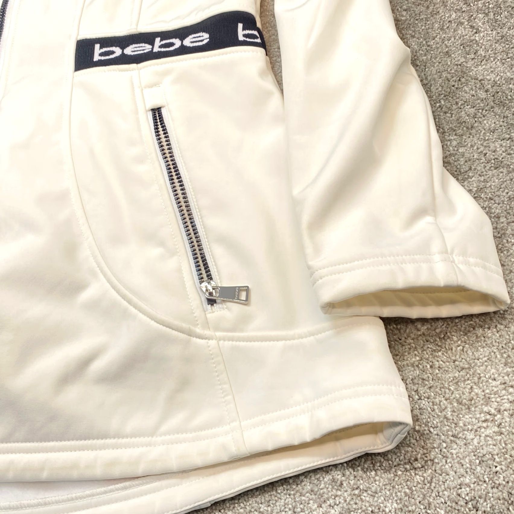 Bebe Bebe Sport White Hooded Jacket Womens XL Soft Shell Full Zip Coat Fleece Lined Size XL / US 12-14 / IT 48-50 - 3 Thumbnail