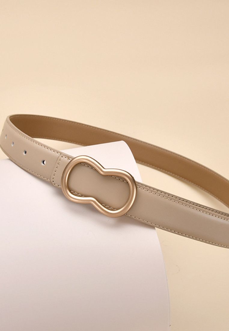 Other Light Khaki Women's Leather Belts with Gold Buckle Belt Size ONE SIZE - 2 Thumbnail